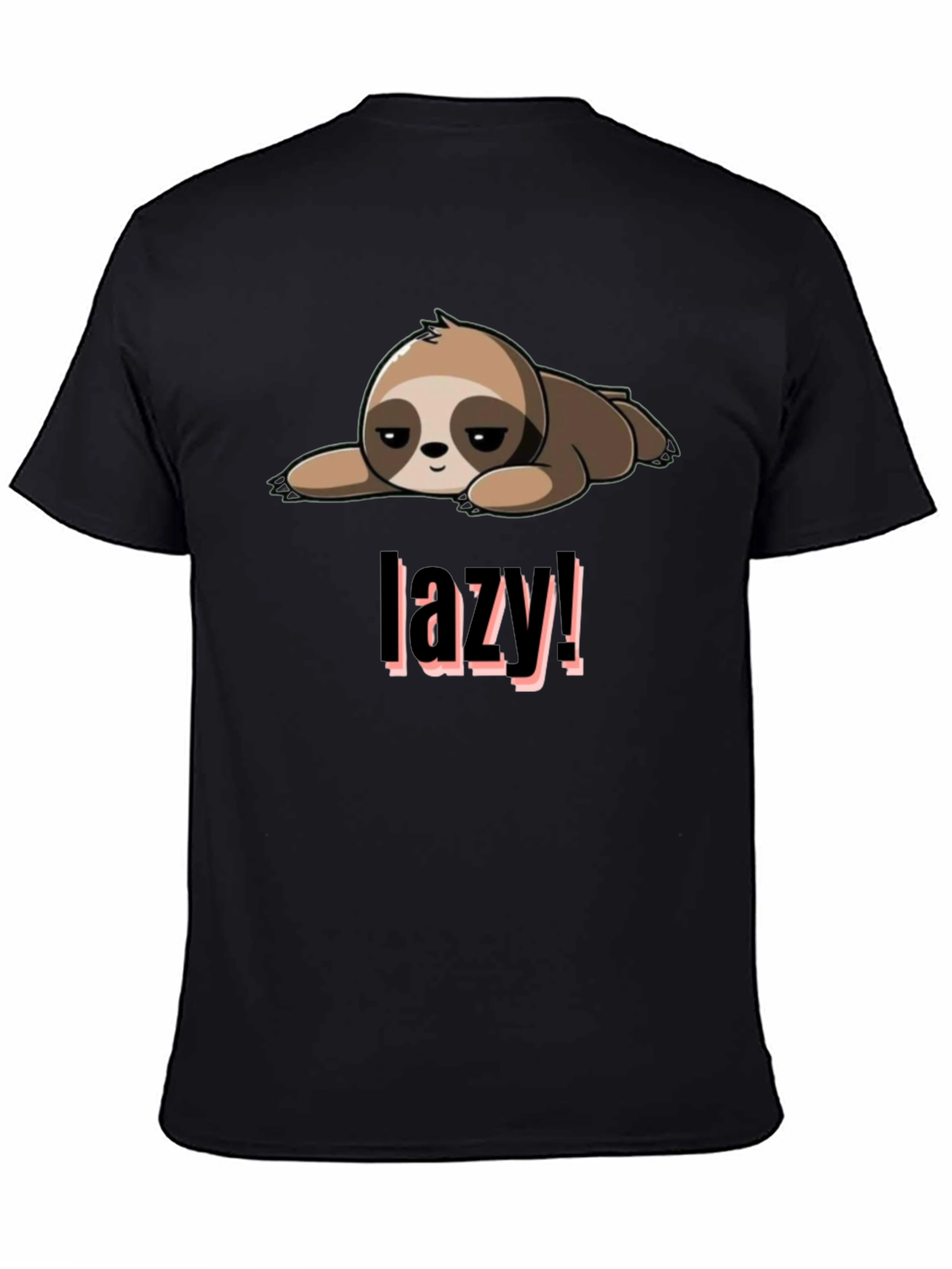 Black Lazy Sloth Graphic Tee - Black Cotton Blend view 4