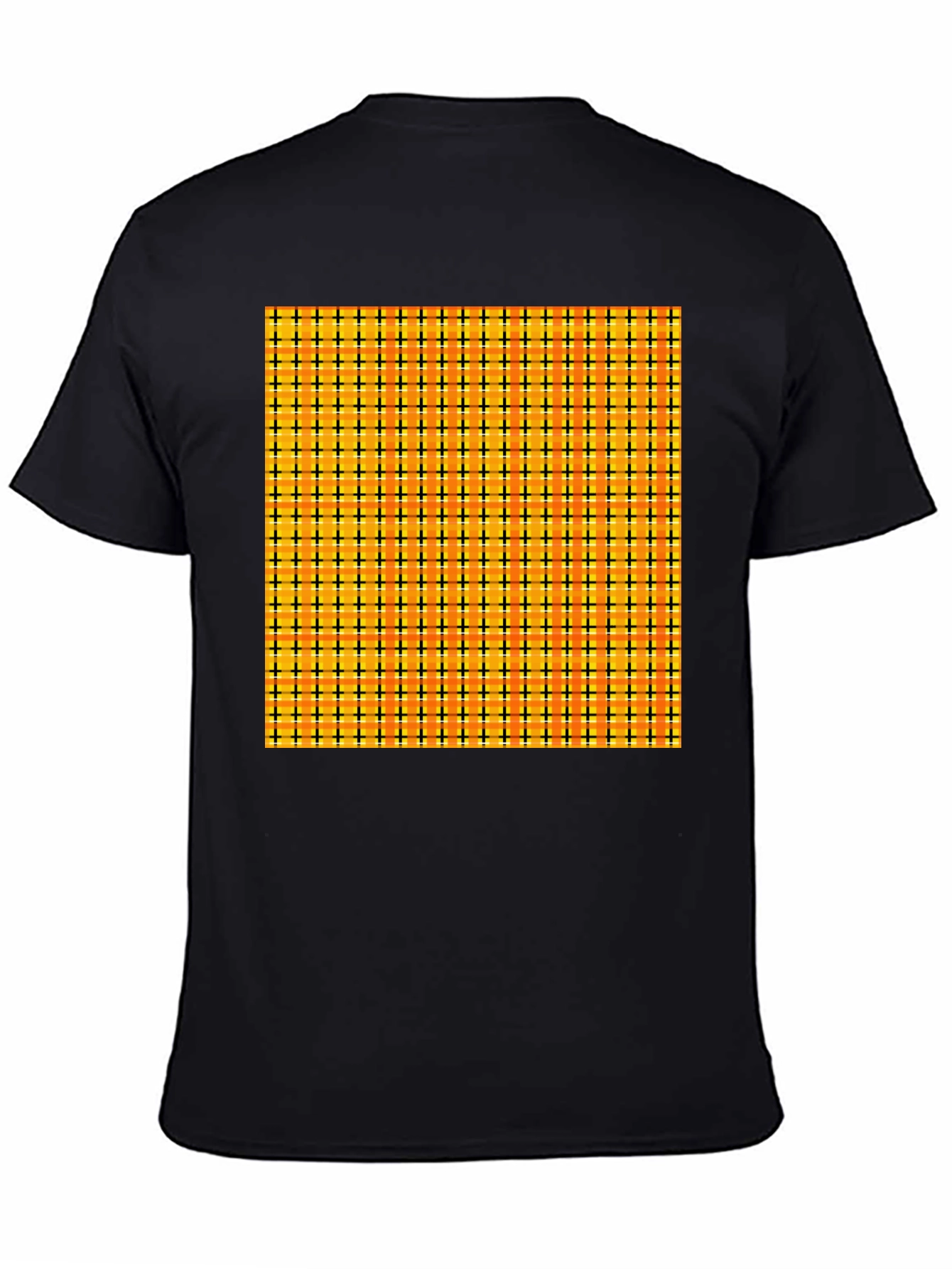 Black Men's Black Tee with Colorful Grid Pattern view 4