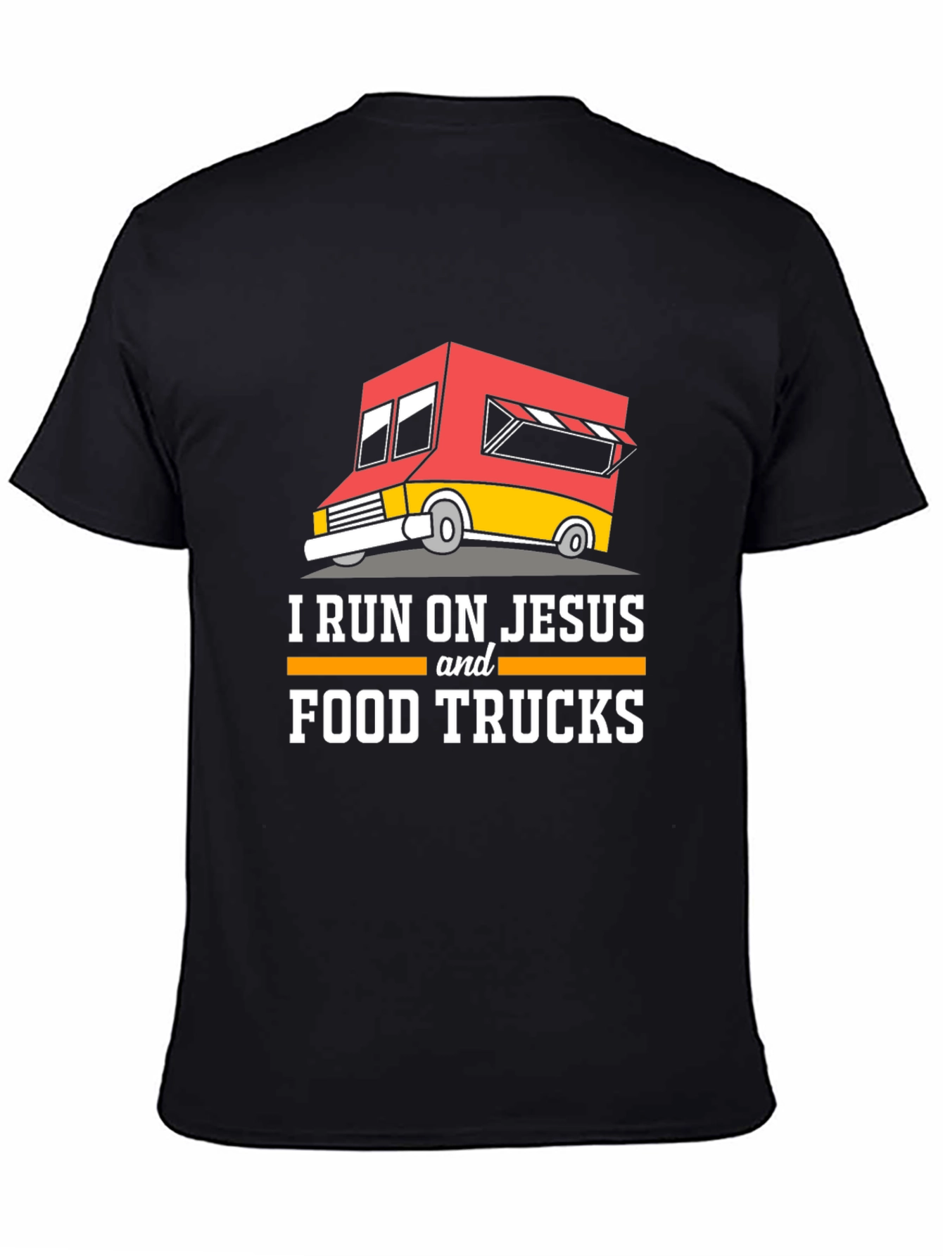 Black I Run on Jesus and Food Trucks T-Shirt view 4