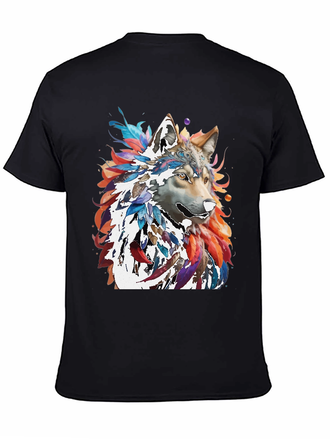 Black Wolf Art Graphic Tee - Men's Black T-Shirt view 4