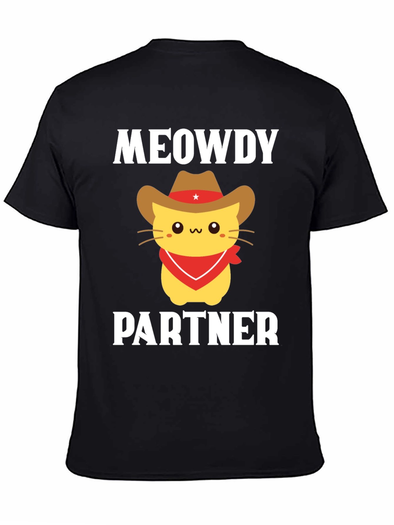 Black Meowdy Partner Cat Cowboy T-Shirt view 4