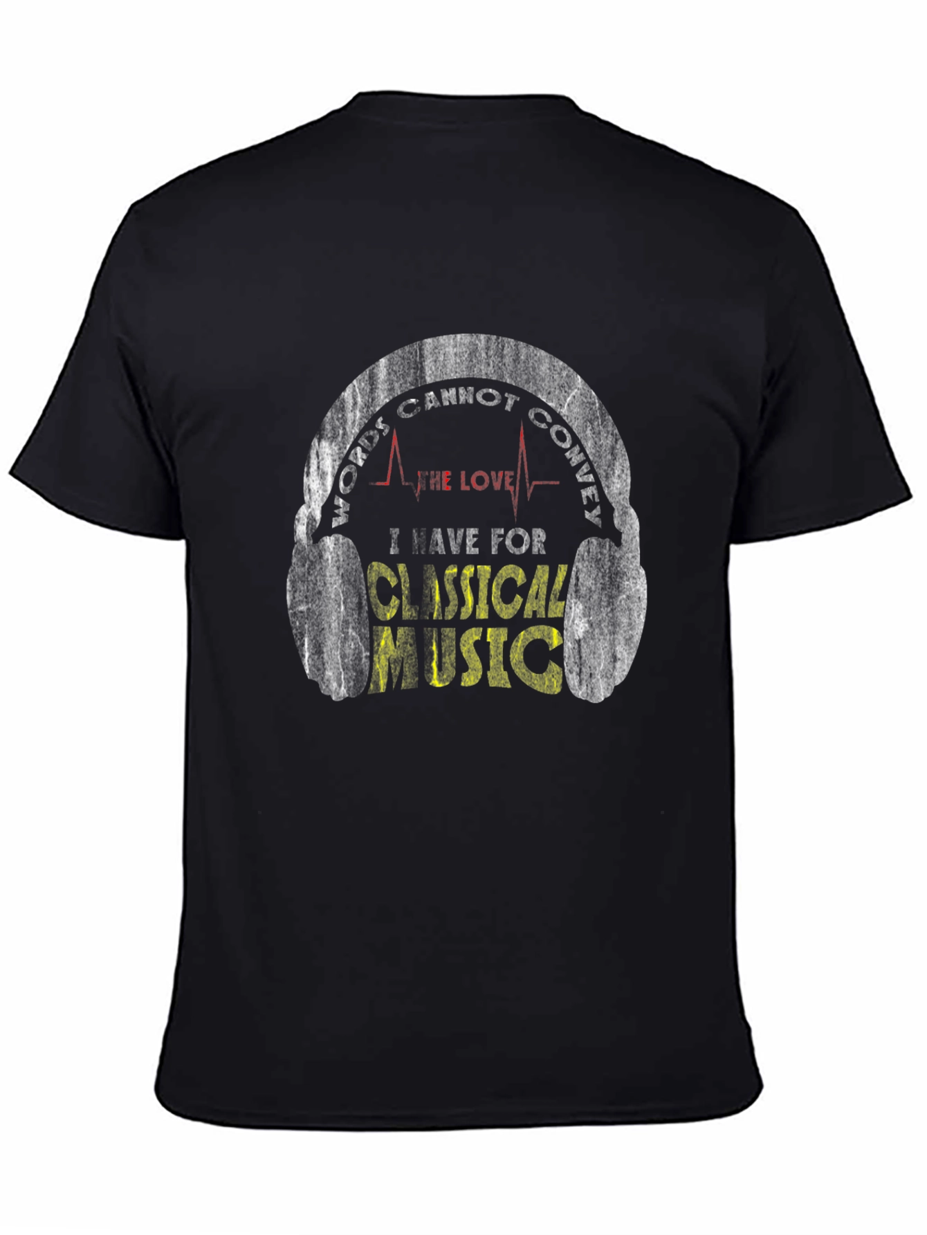 Black Classical Music Lover Graphic Tee - Headphones Design view 4