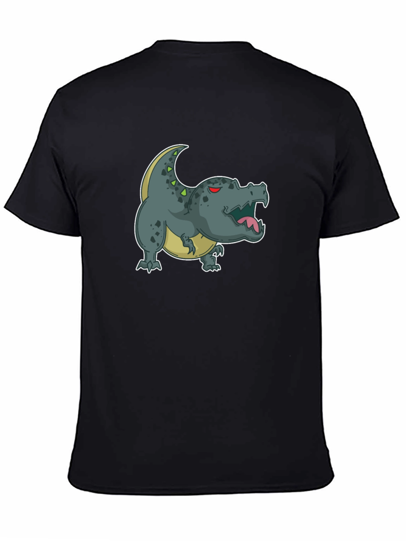 Black Cartoon Dinosaur Graphic Tee - Black view 4