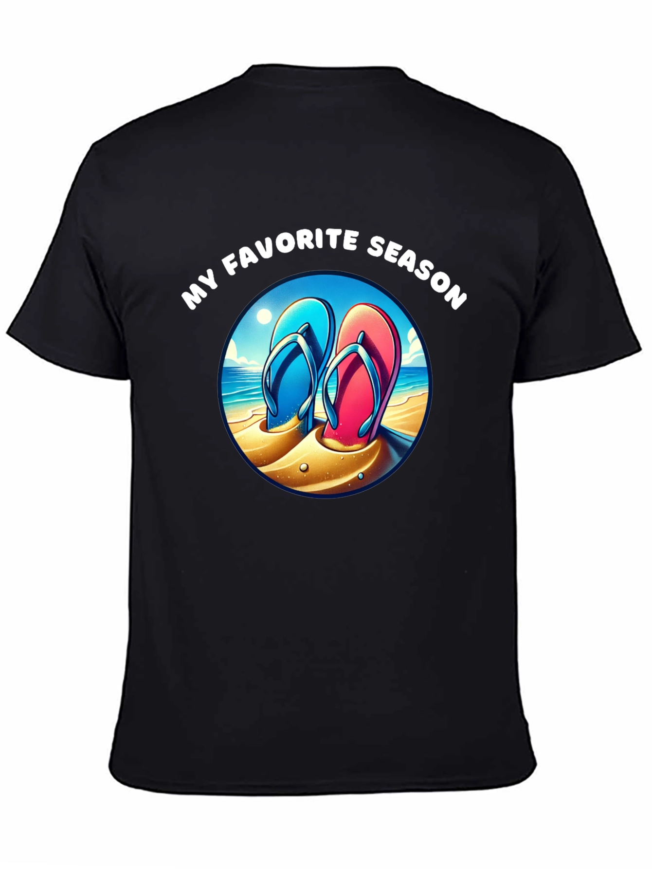 Black My Favorite Season Beach Flip Flop T-Shirt view 4