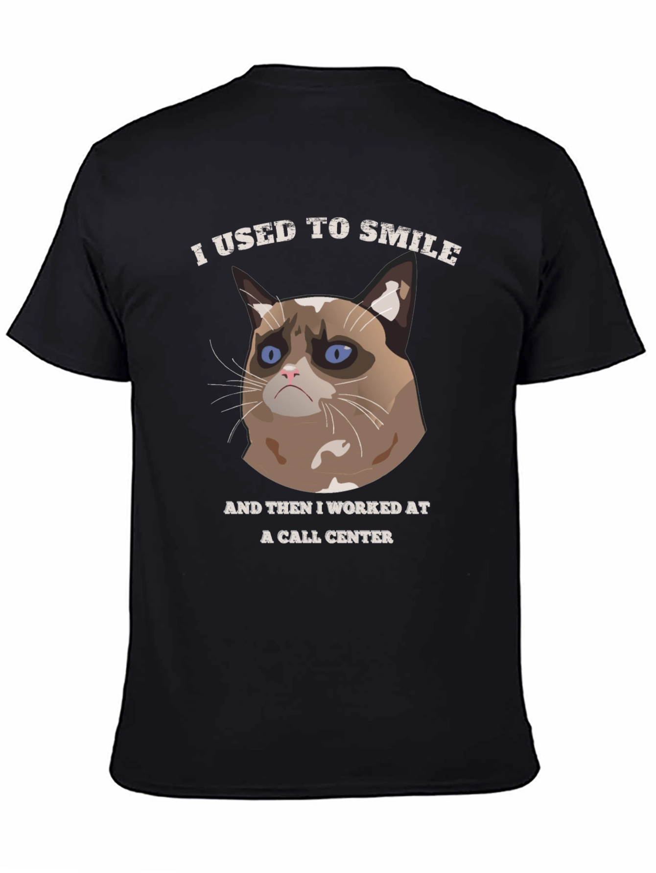 Black Grumpy Cat Call Center T-Shirt view 4