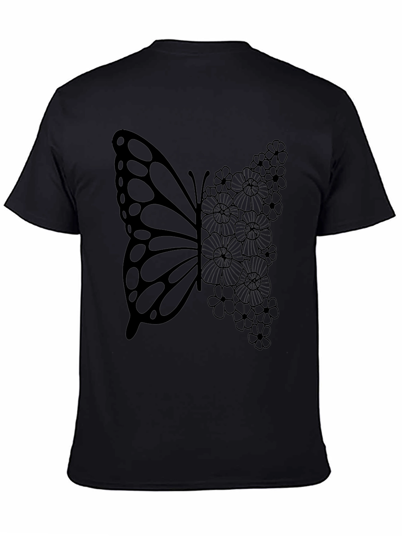 Black Butterfly Floral Graphic Tee - Black Cotton T-Shirt view 4
