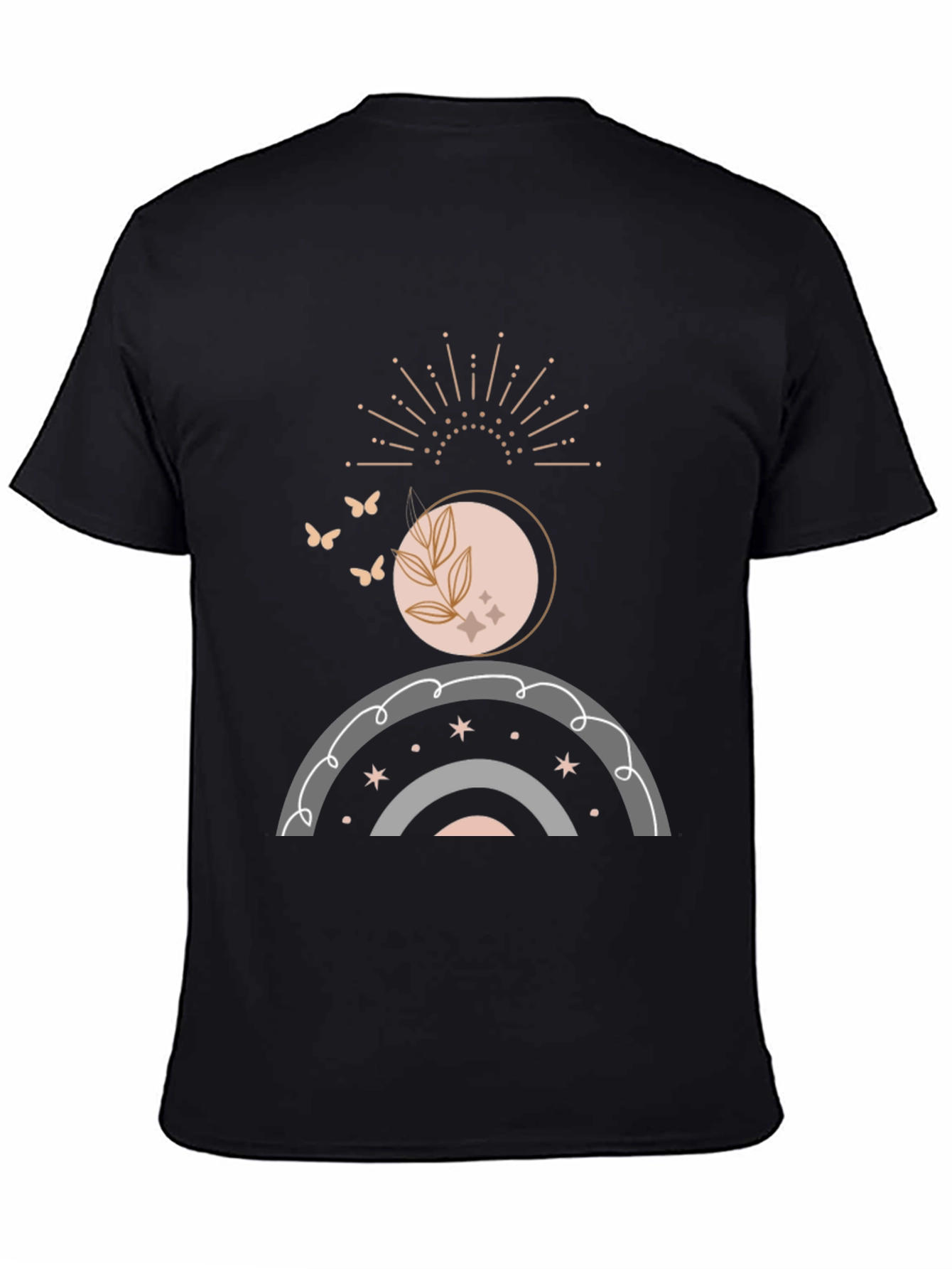 Black Boho Celestial Rainbow T-Shirt - Stylish & Unique Design view 4