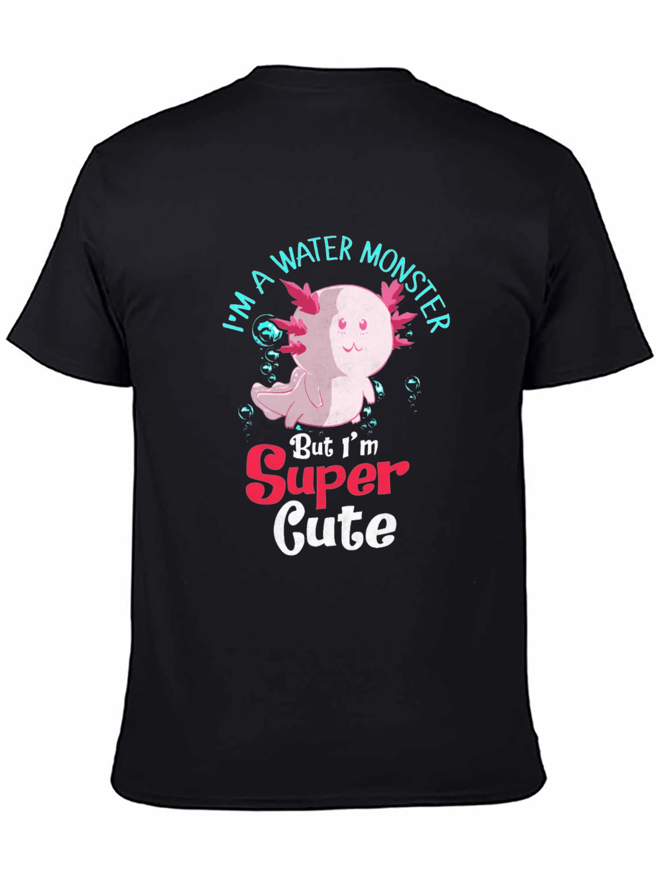 Black Cute Axolotl Water Monster T-Shirt view 4
