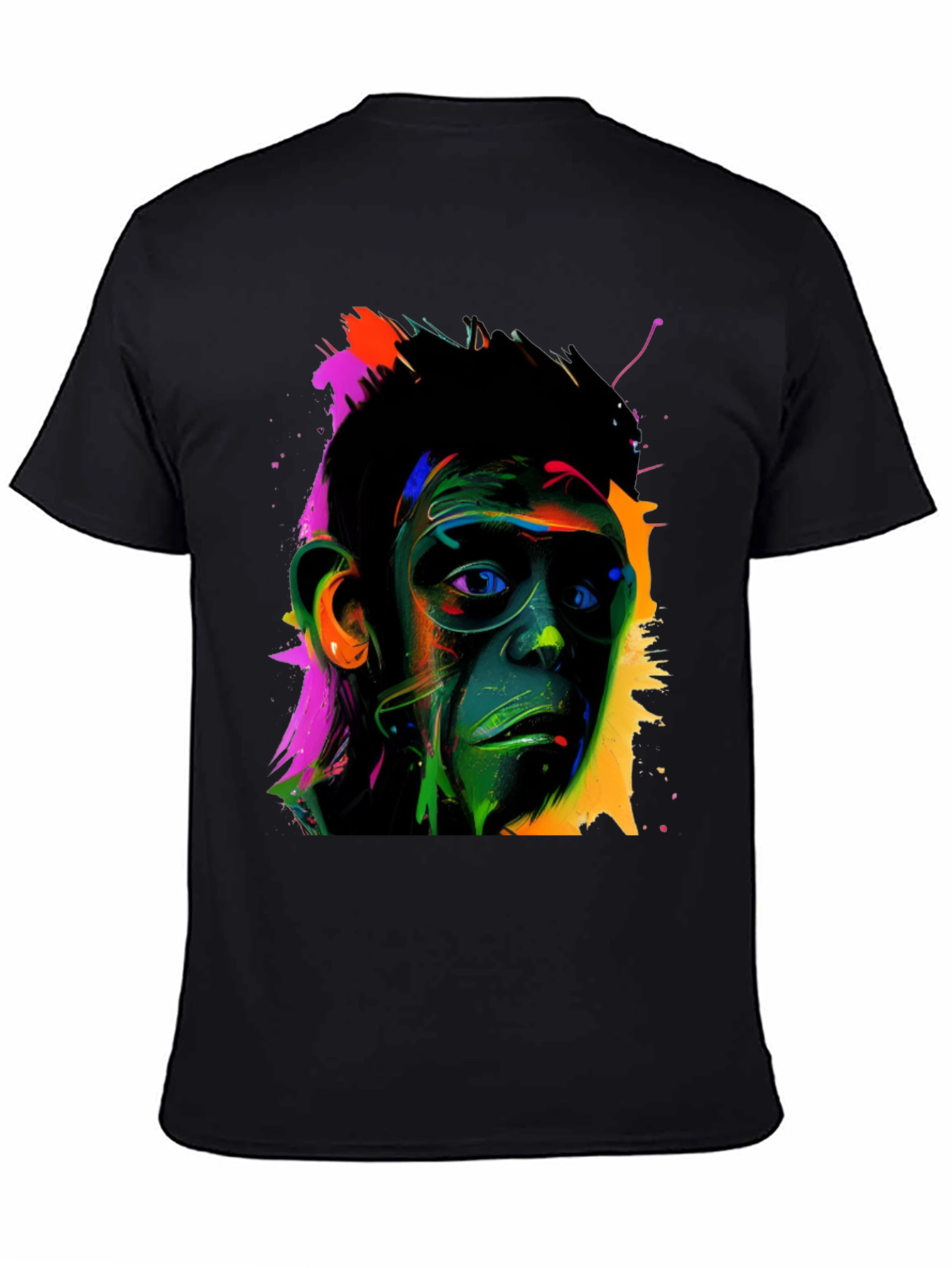 Black Colorful Monkey Face Graphic T-Shirt view 4