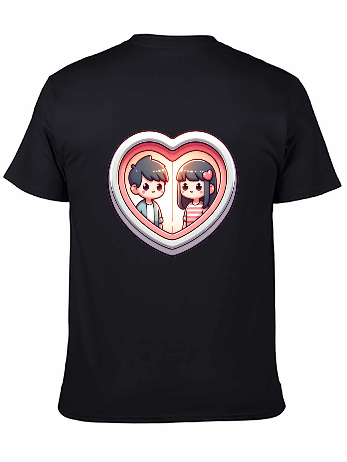 Black Cute Couple Heart Graphic Tee - Black Cotton T-Shirt view 4