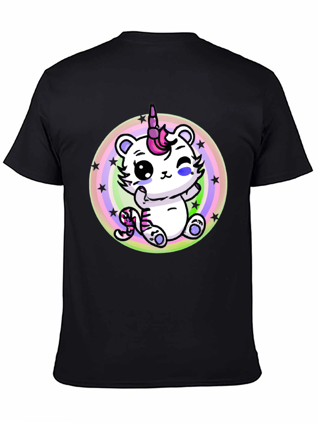 Black Cute Unicorn Cat T-Shirt - Black Cotton Tee view 4