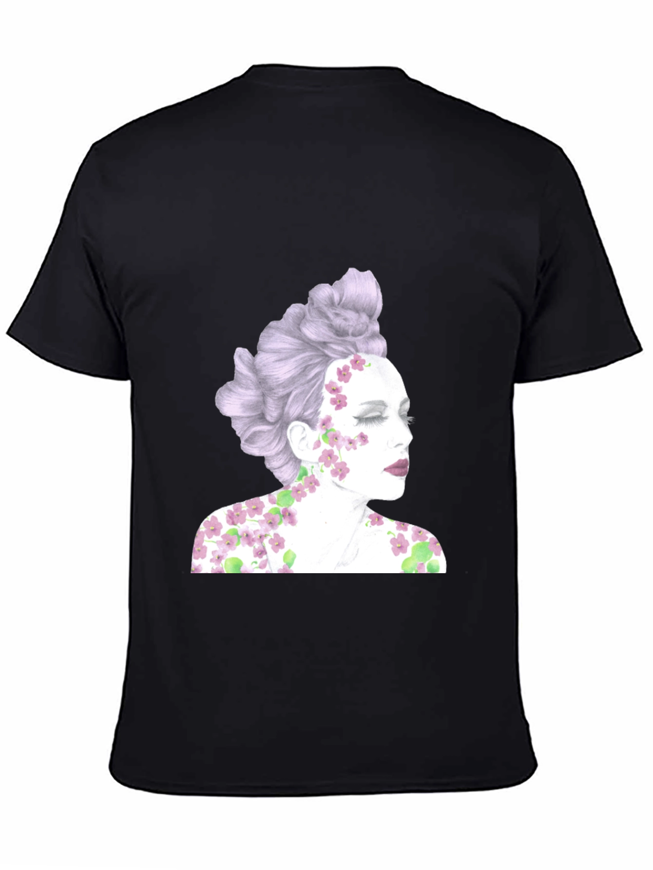 Black Floral Woman Graphic Tee - Unique Design view 4