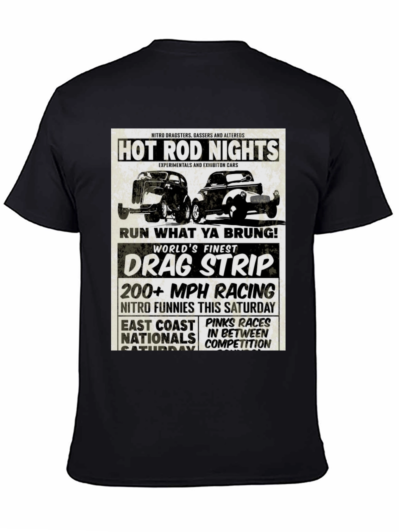 Black Hot Rod Nights Drag Racing T-Shirt view 4