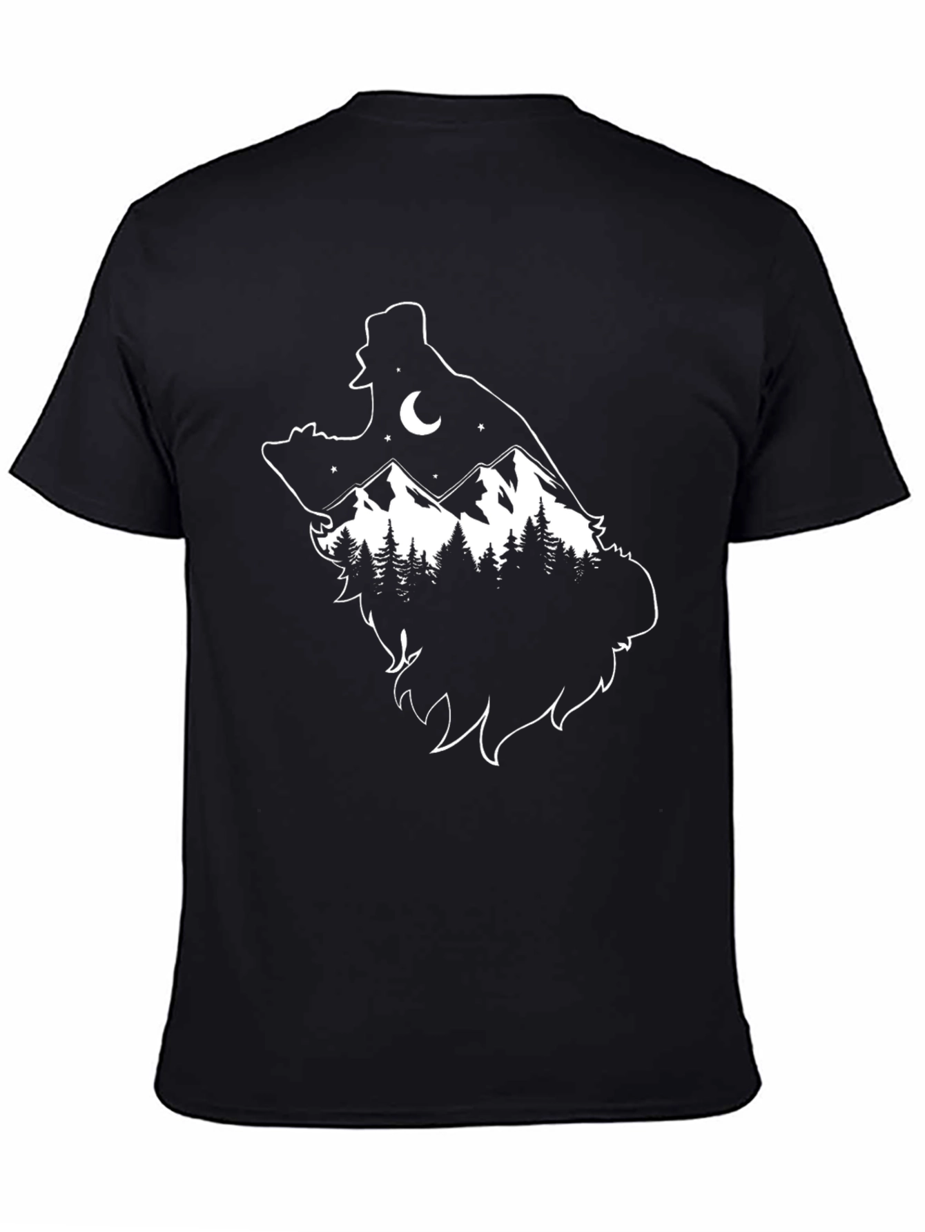 Black Wolf Mountain Scene T-Shirt - Black view 4