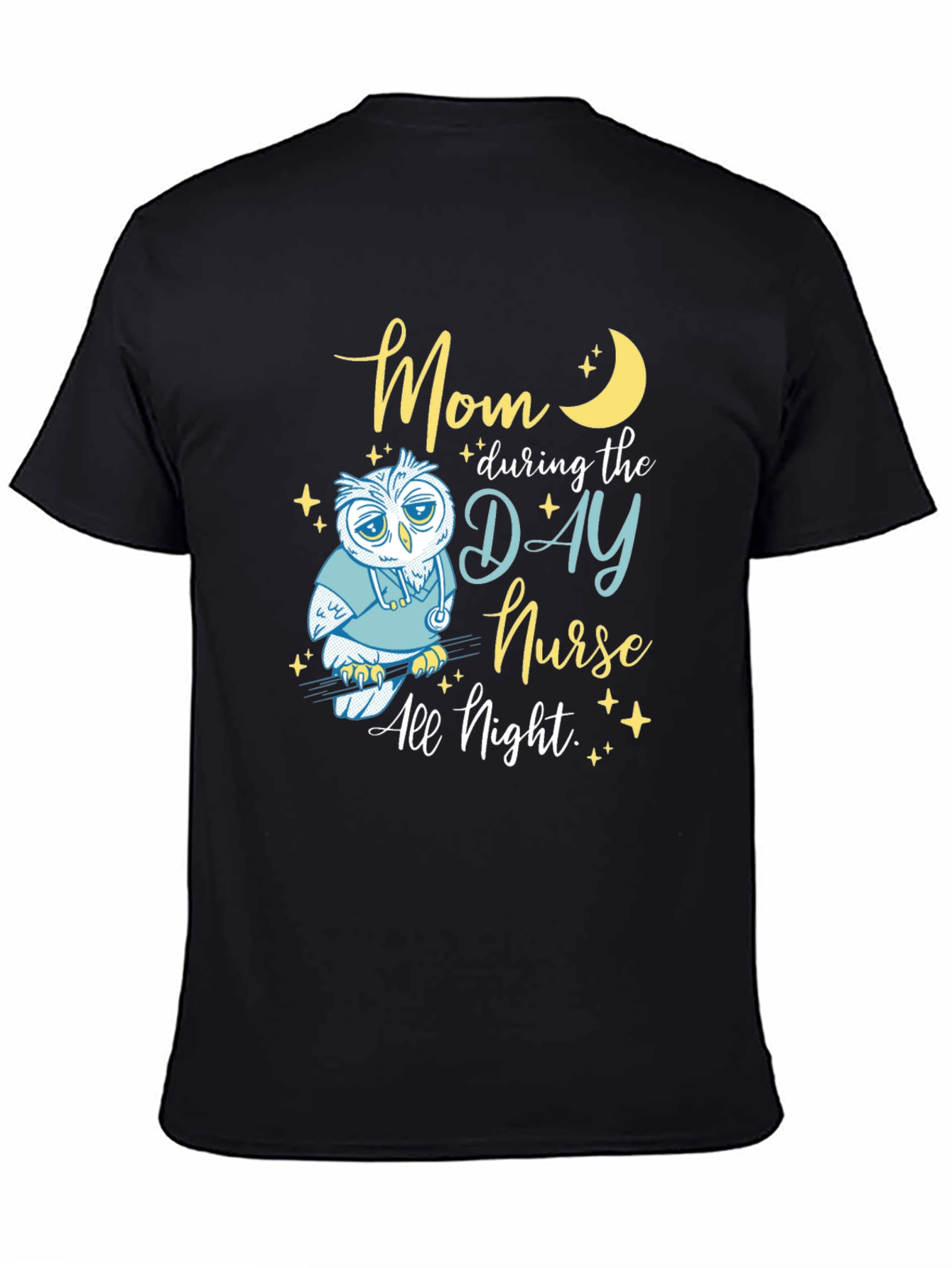 Black Mom Day Nurse, Night Owl T-Shirt - Soft Cotton Blend view 4