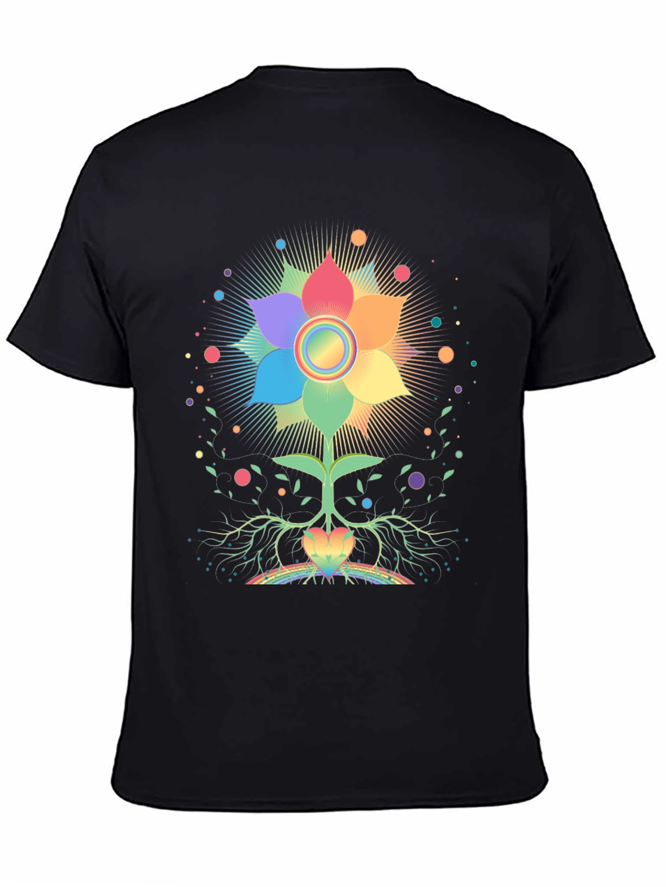 Black Rainbow Flower Chakra Tree Black T-Shirt view 4
