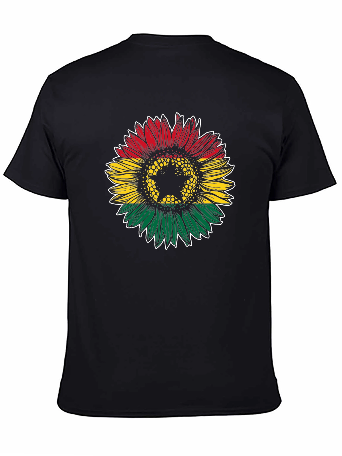 Black Ghana Flag Sunflower Graphic T-Shirt view 4