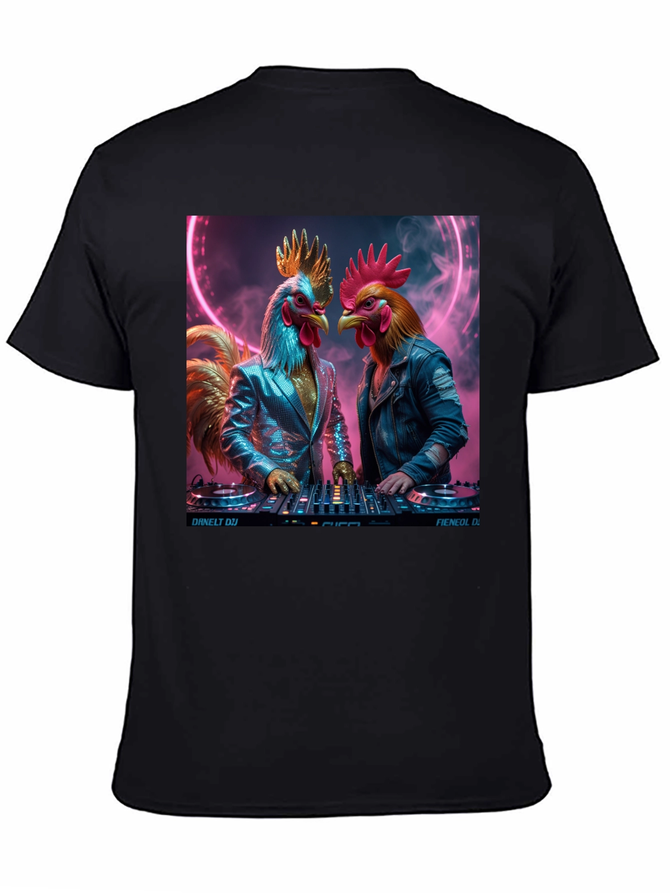 Black DJ Rooster Graphic Tee - Cool Novelty T-Shirt view 4