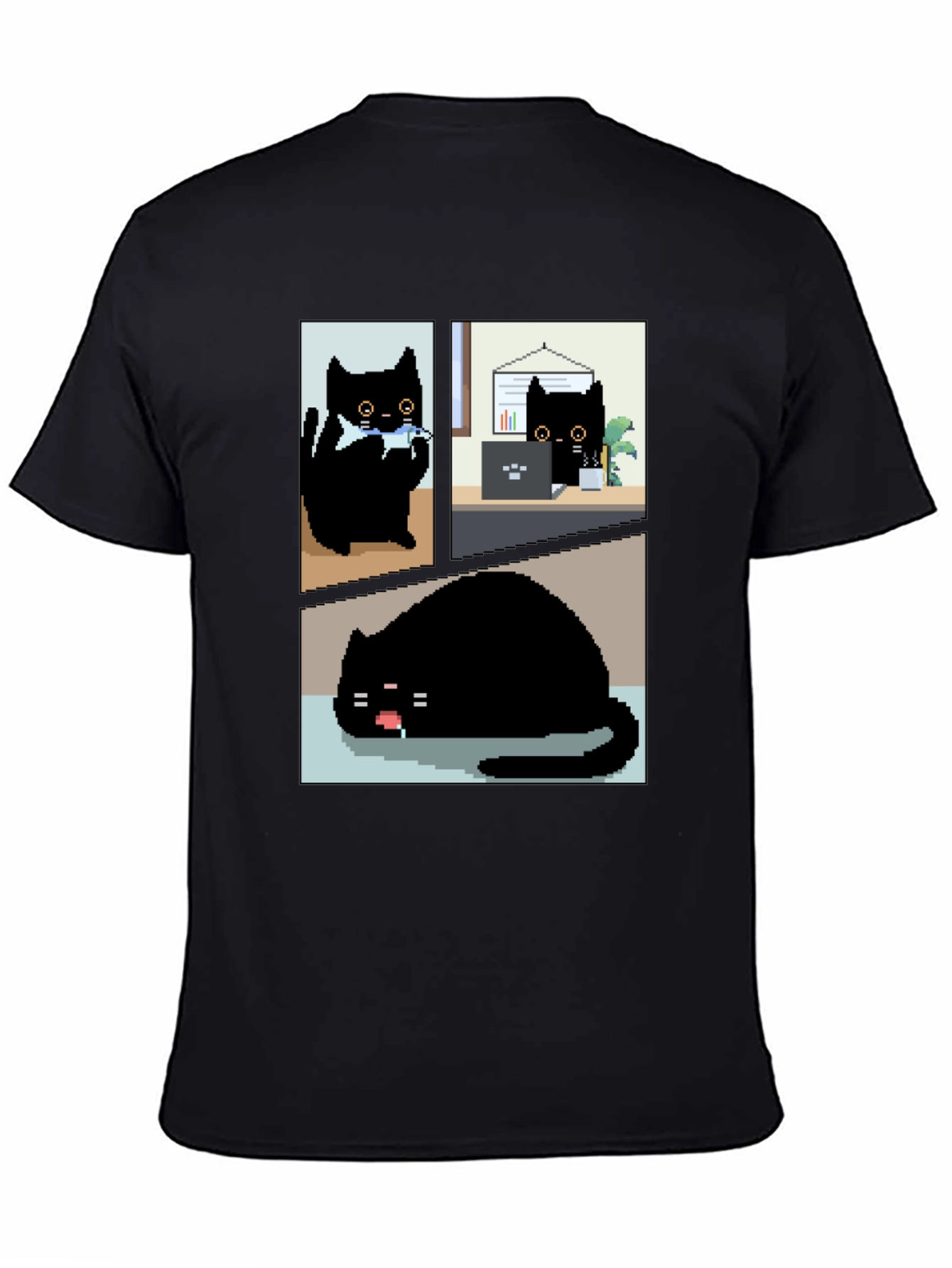 Black Pixel Black Cat T-Shirt - Cute & Funny view 4