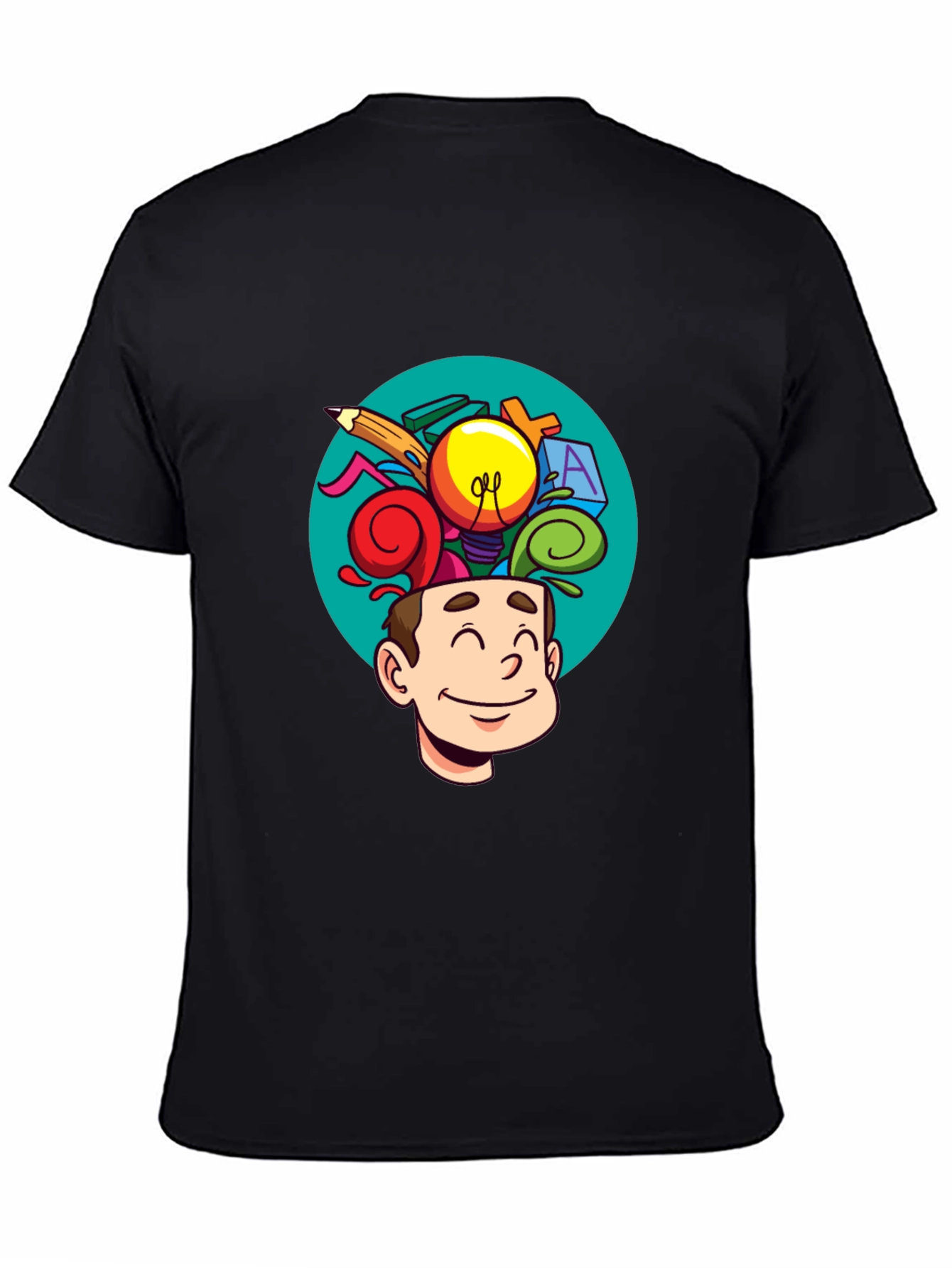 Black Creative Mind T-Shirt - Cartoon Brain view 4