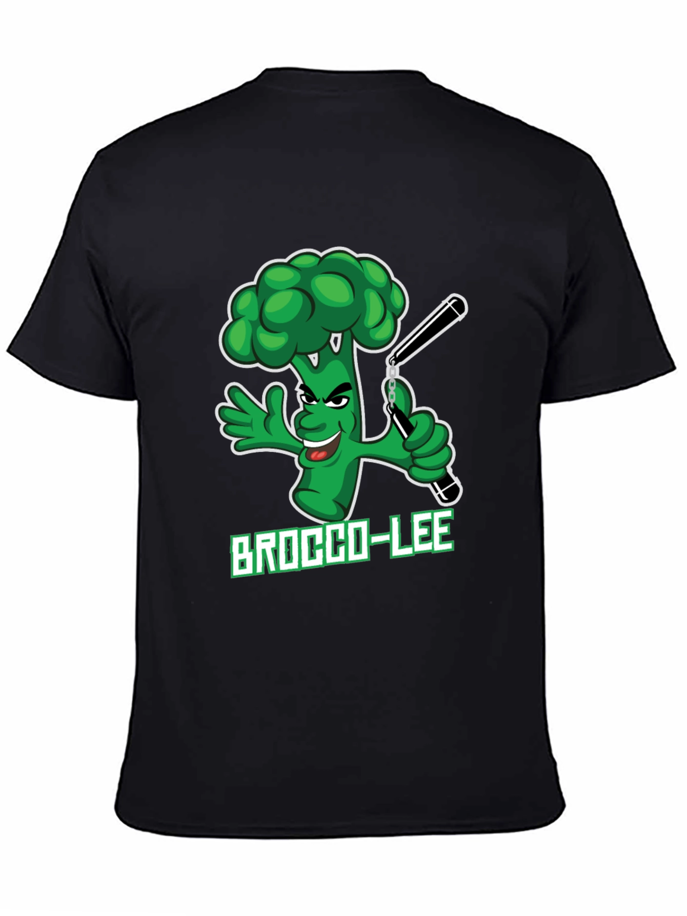 Black Brocco-Lee T-Shirt: Funny Broccoli Karate Tee view 4