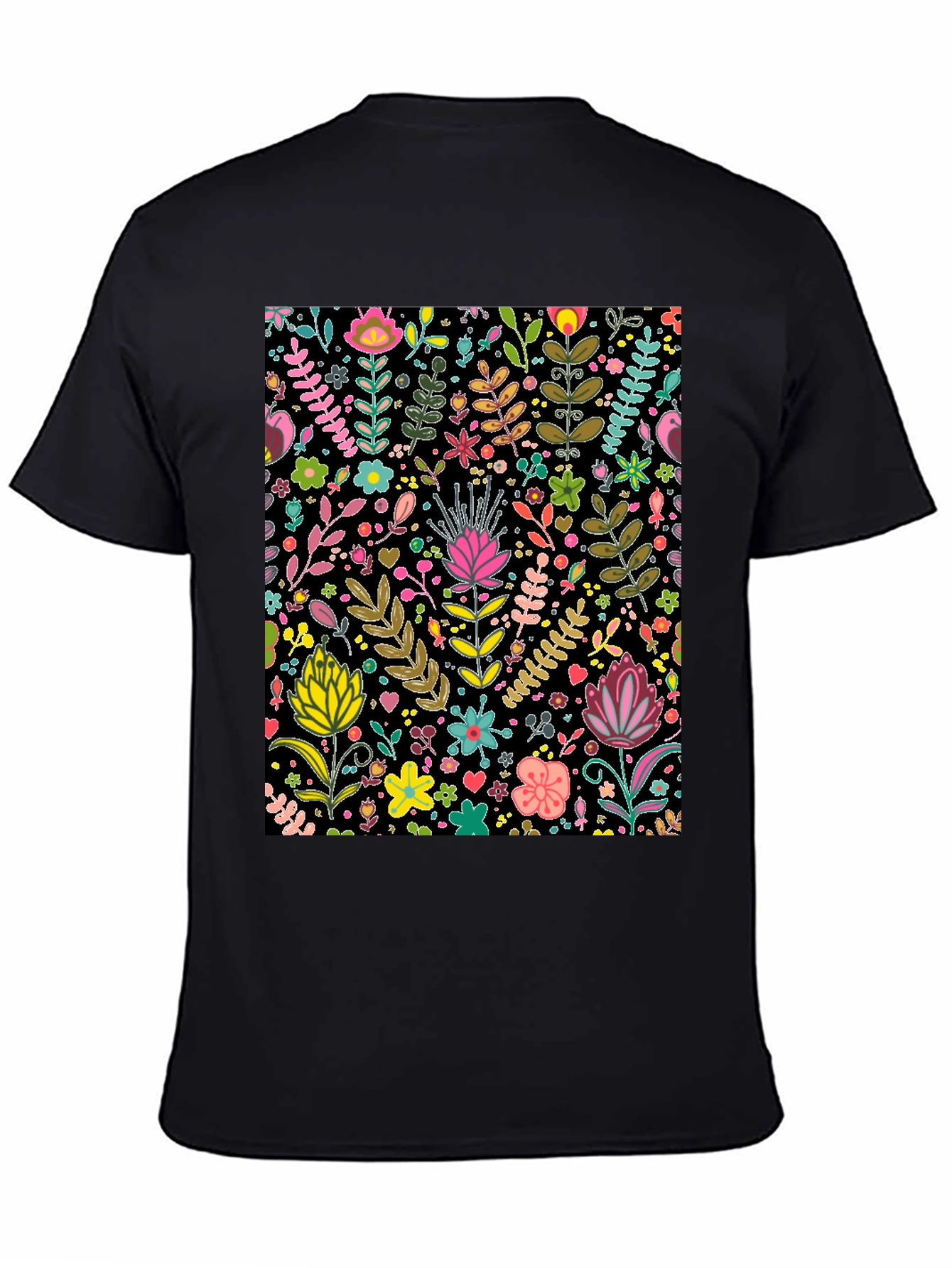 Black Floral Patterned Black T-Shirt view 4