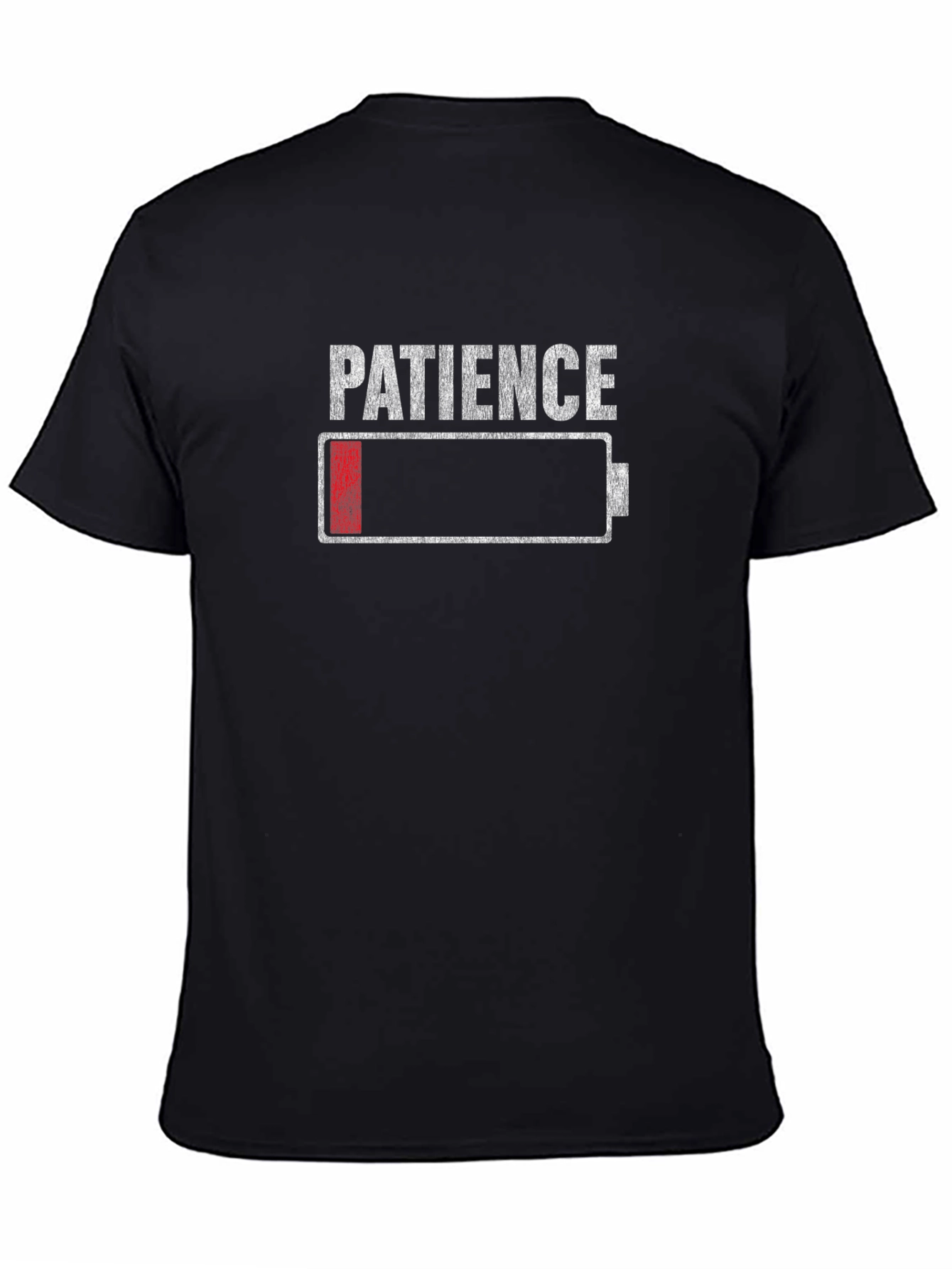 Black Patience Low Battery Funny Graphic T-Shirt view 4