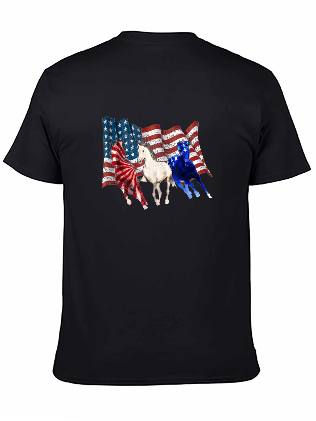 Black Patriotic Horses USA Flag T-Shirt view 4