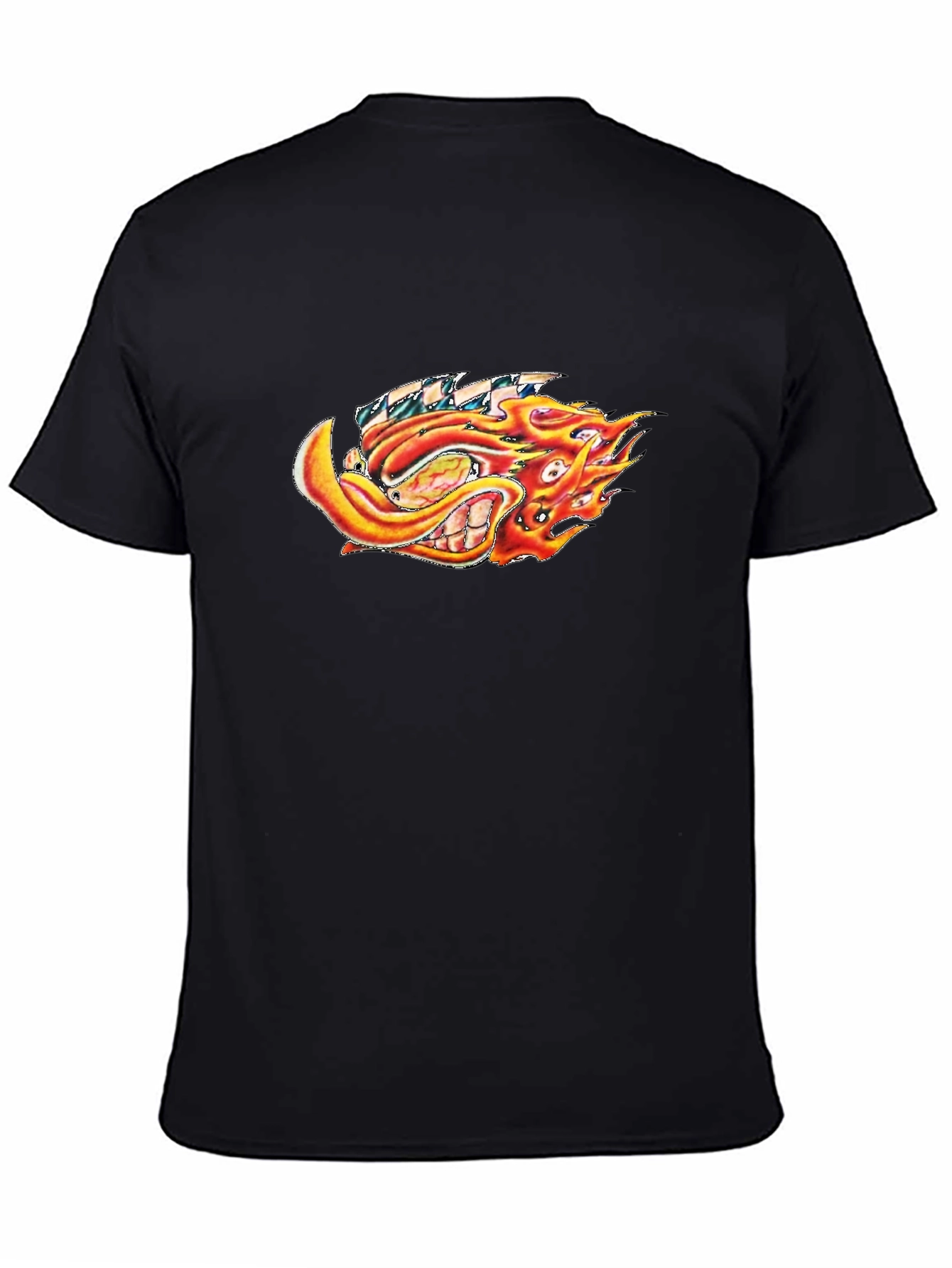Black Fiery Cartoon Graphic Black T-Shirt view 4