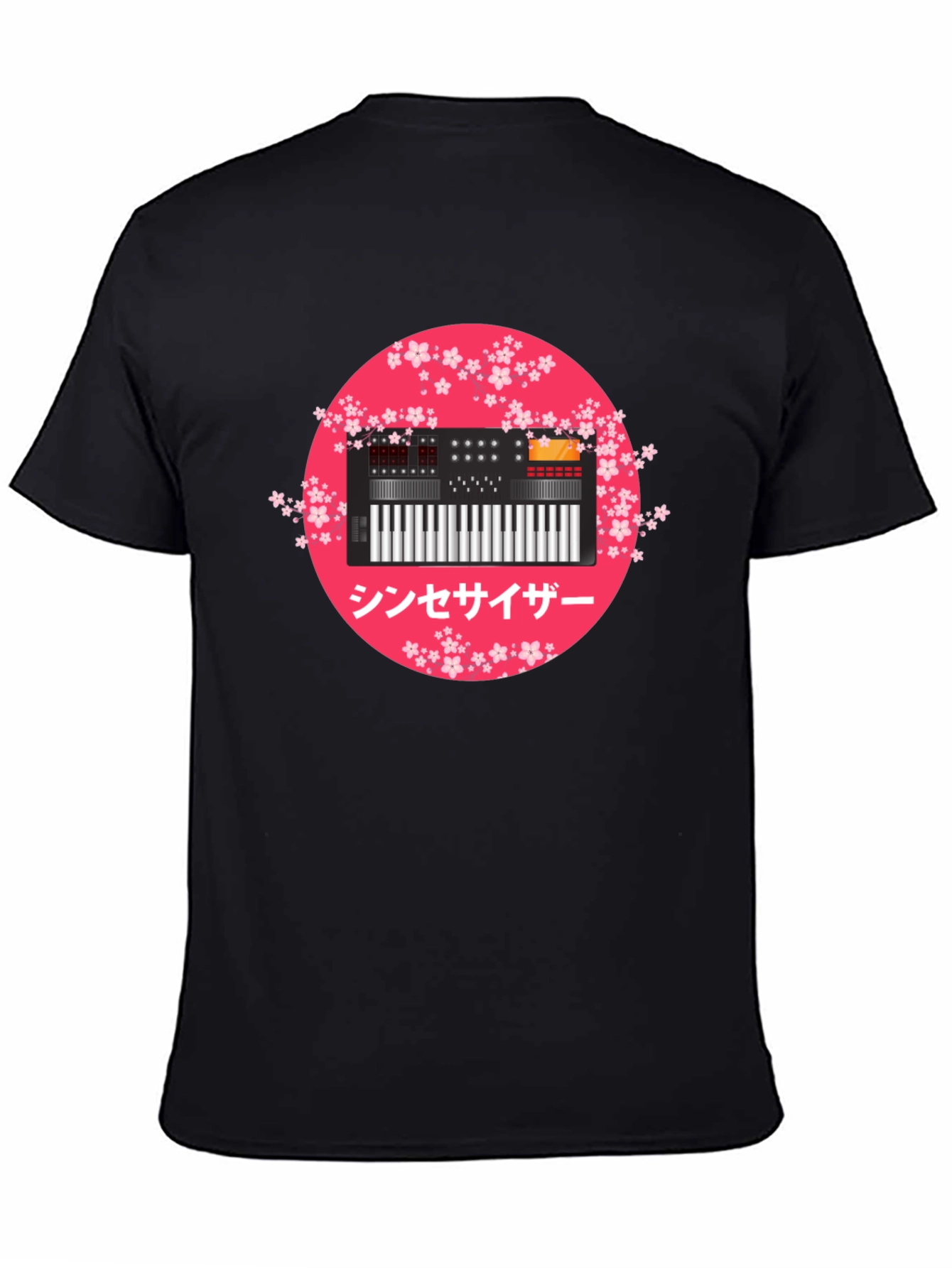 Black Synthesizer Sakura Graphic Tee view 4