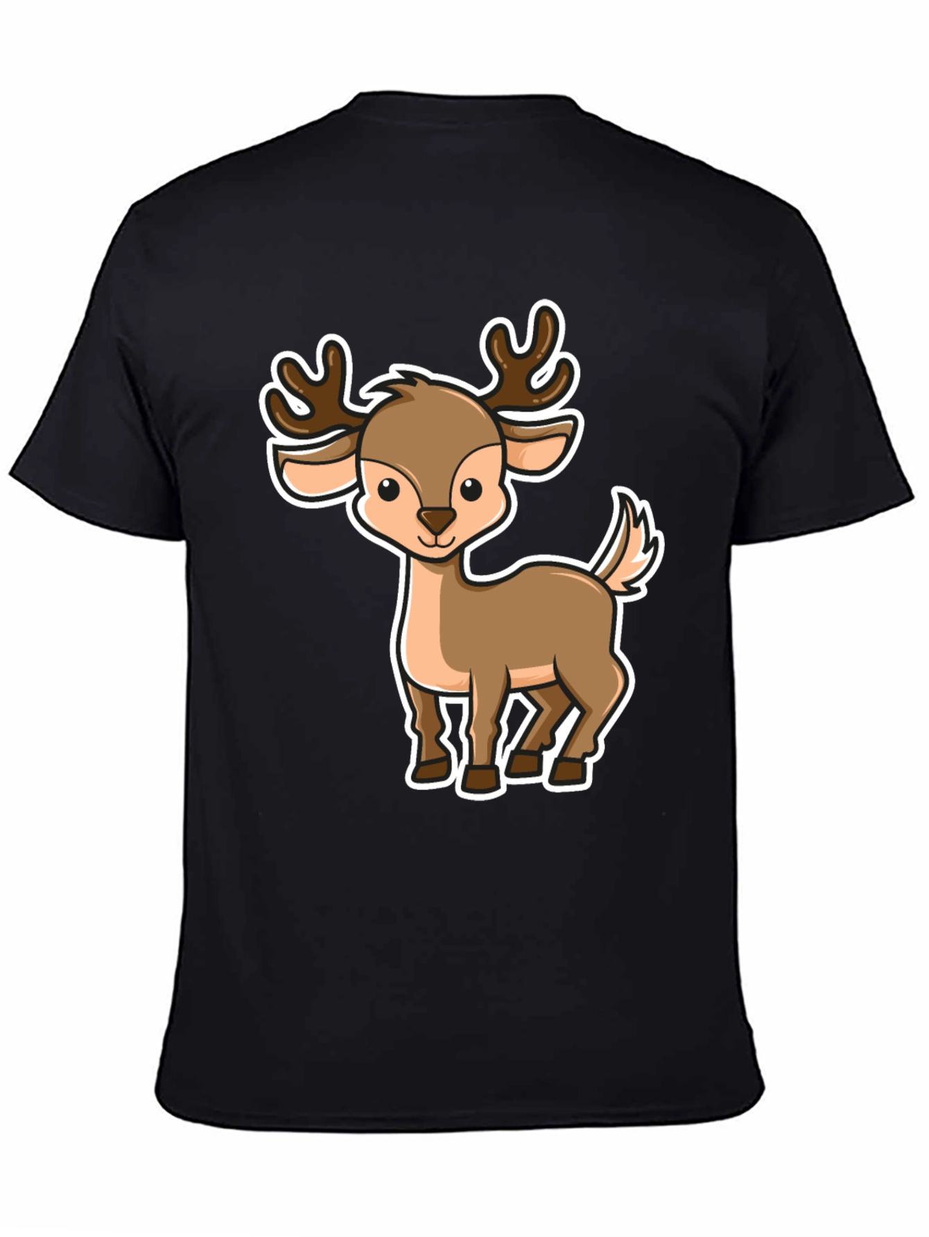 Black Cute Cartoon Deer Graphic Tee view 4