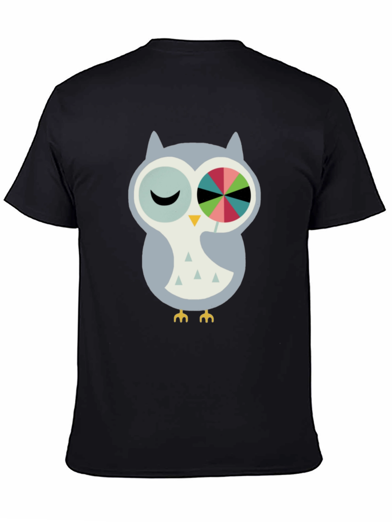 Black Whimsical Owl Graphic Tee - Cotton Blend Comfort view 4