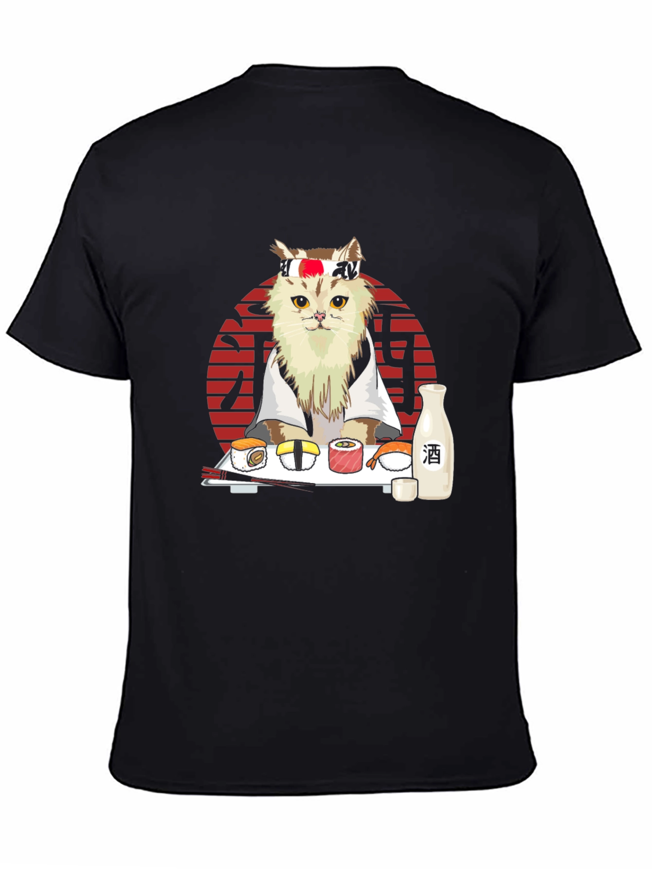Black Sushi Cat T-Shirt - Cute Chef Kitten Tee view 4