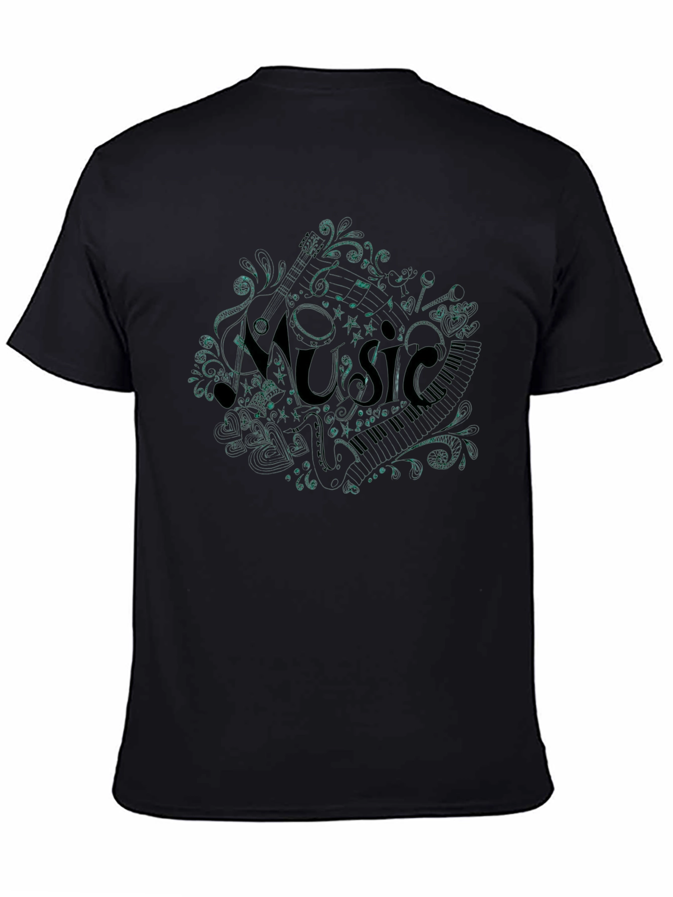 Black Music Notes T-Shirt - Stylish Graphic Tee view 4