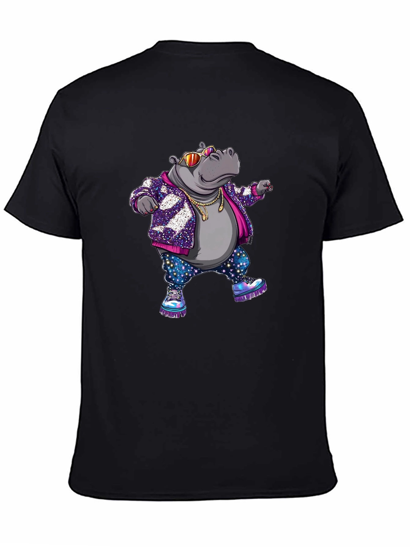 Black Cool Hippo Graphic T-Shirt view 4