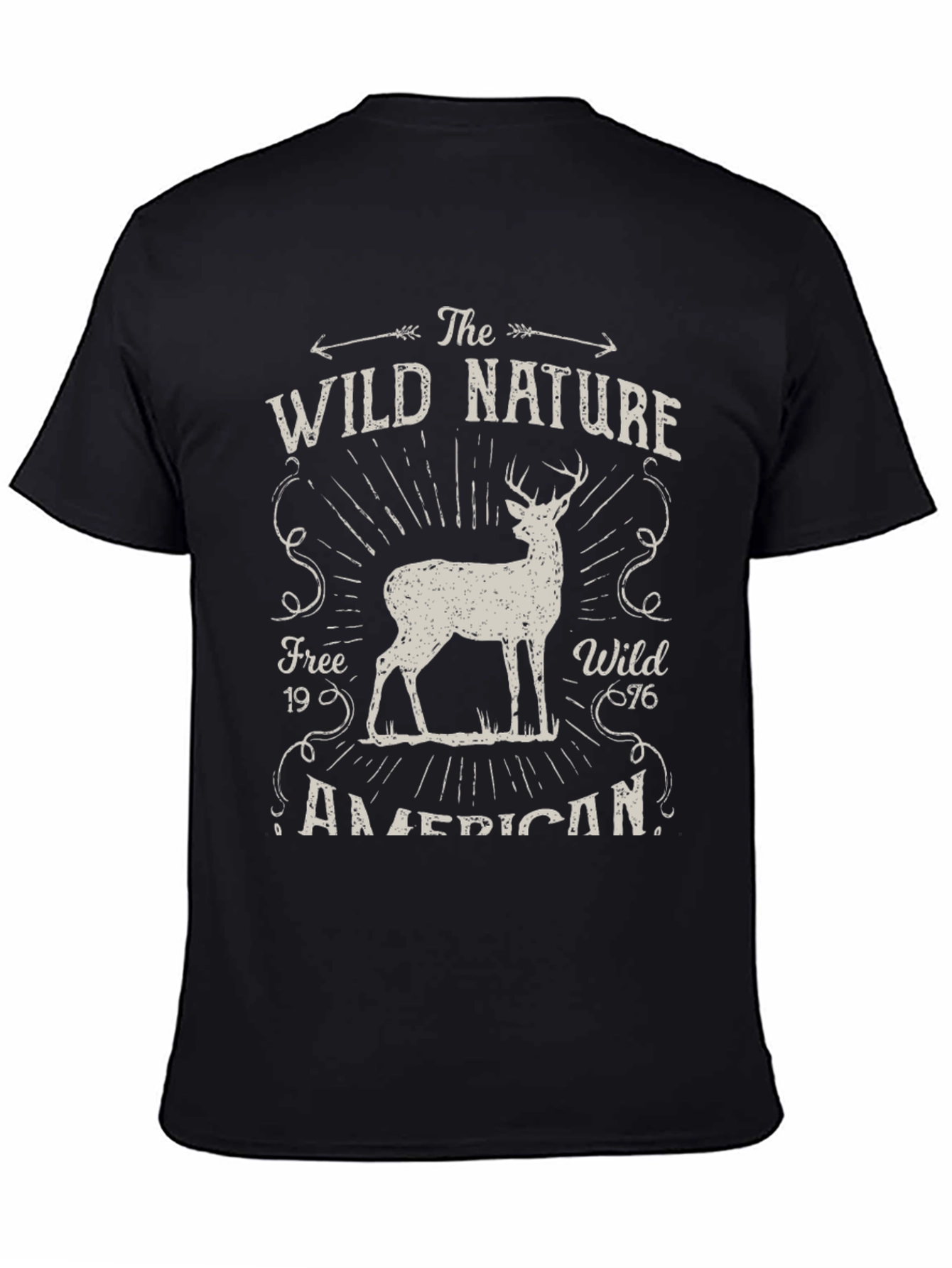 Black Wild Nature Graphic Tee - American Deer Print view 4