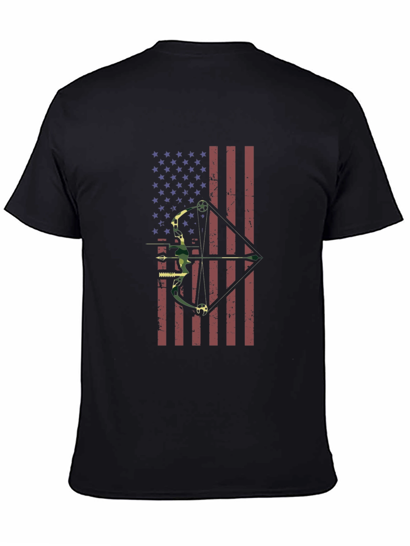 Black American Flag Bow Hunting T-Shirt view 4