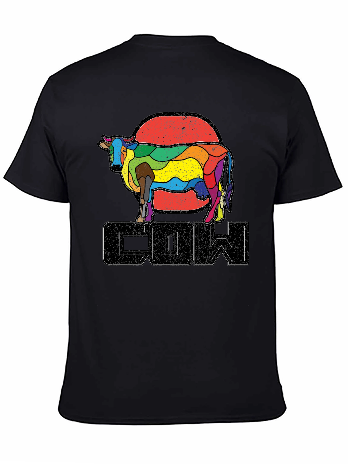 Black Retro Rainbow Cow Graphic T-Shirt view 4