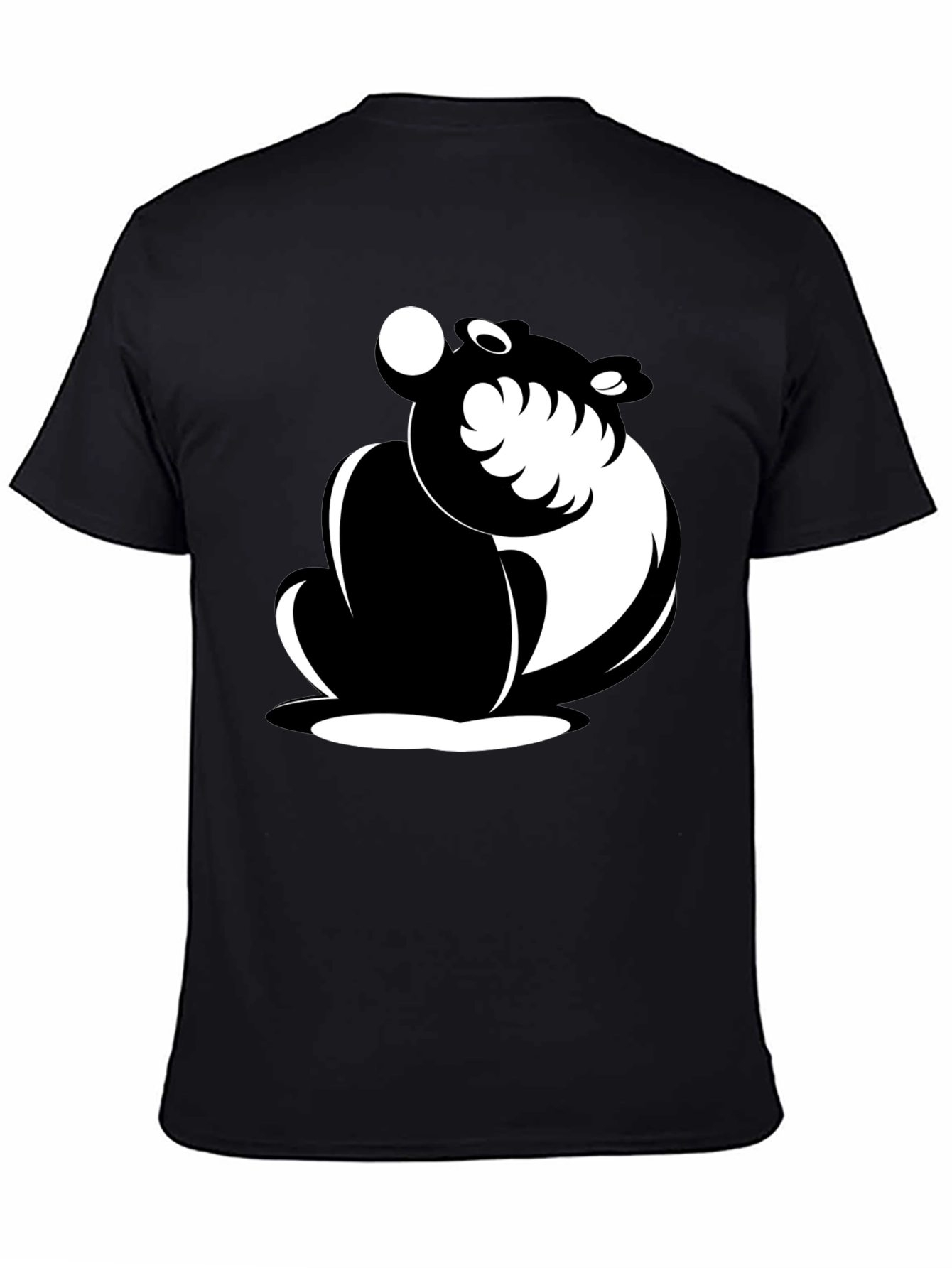 Black Black Cartoon Bear Graphic T-Shirt view 4