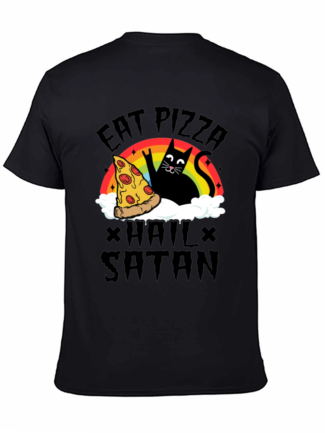 Black Eat Pizza Hail Satan Black Graphic Tee view 4