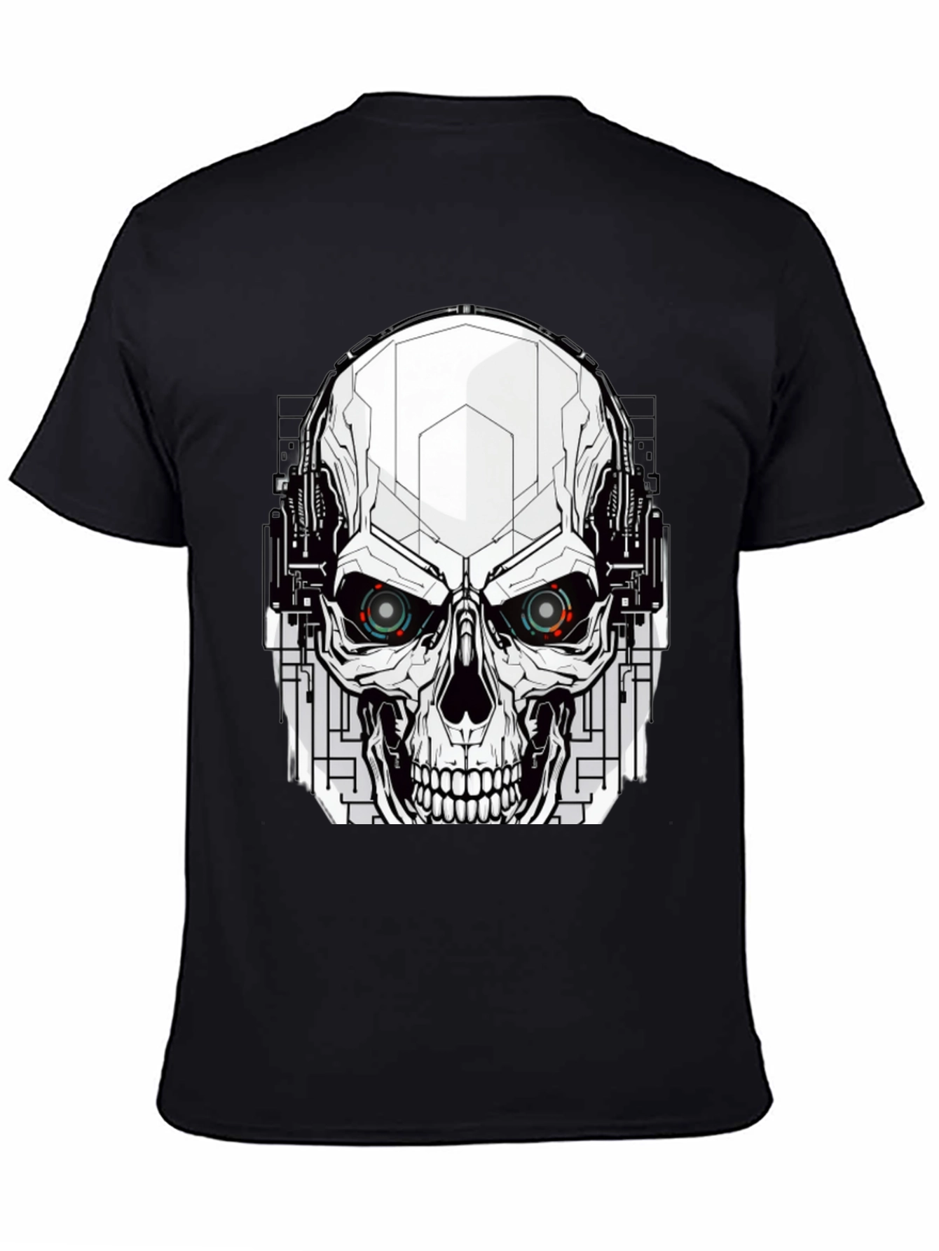 Black Tech Skull Graphic Tee - Edgy Streetwear view 4