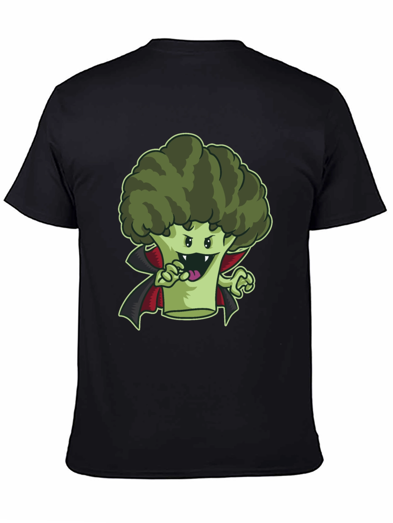 Black Broccoli Vampire Graphic Tee - Funny Halloween Shirt view 4