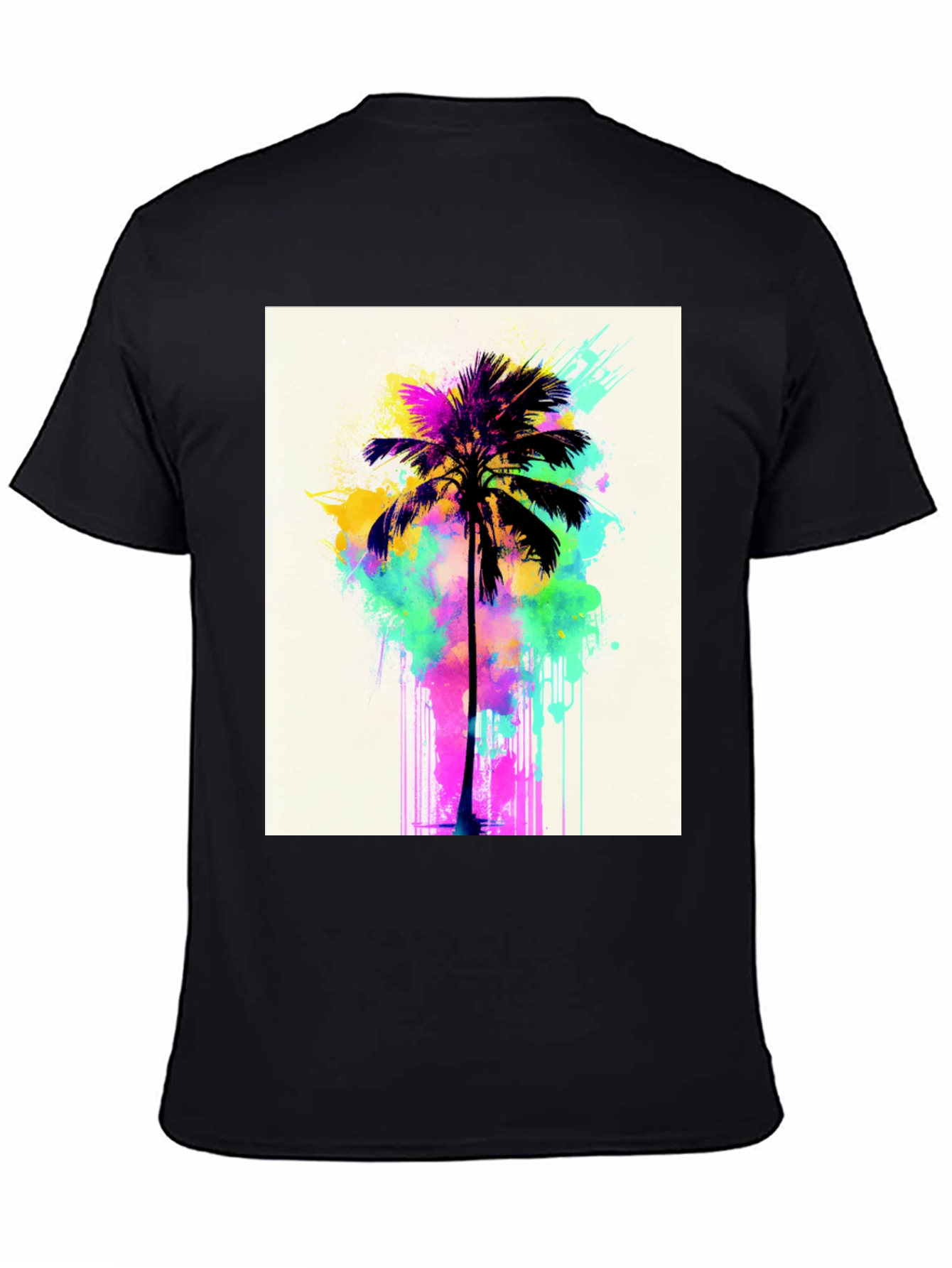 Black Vibrant Palm Tree Graphic Tee - Black Cotton T-Shirt view 4