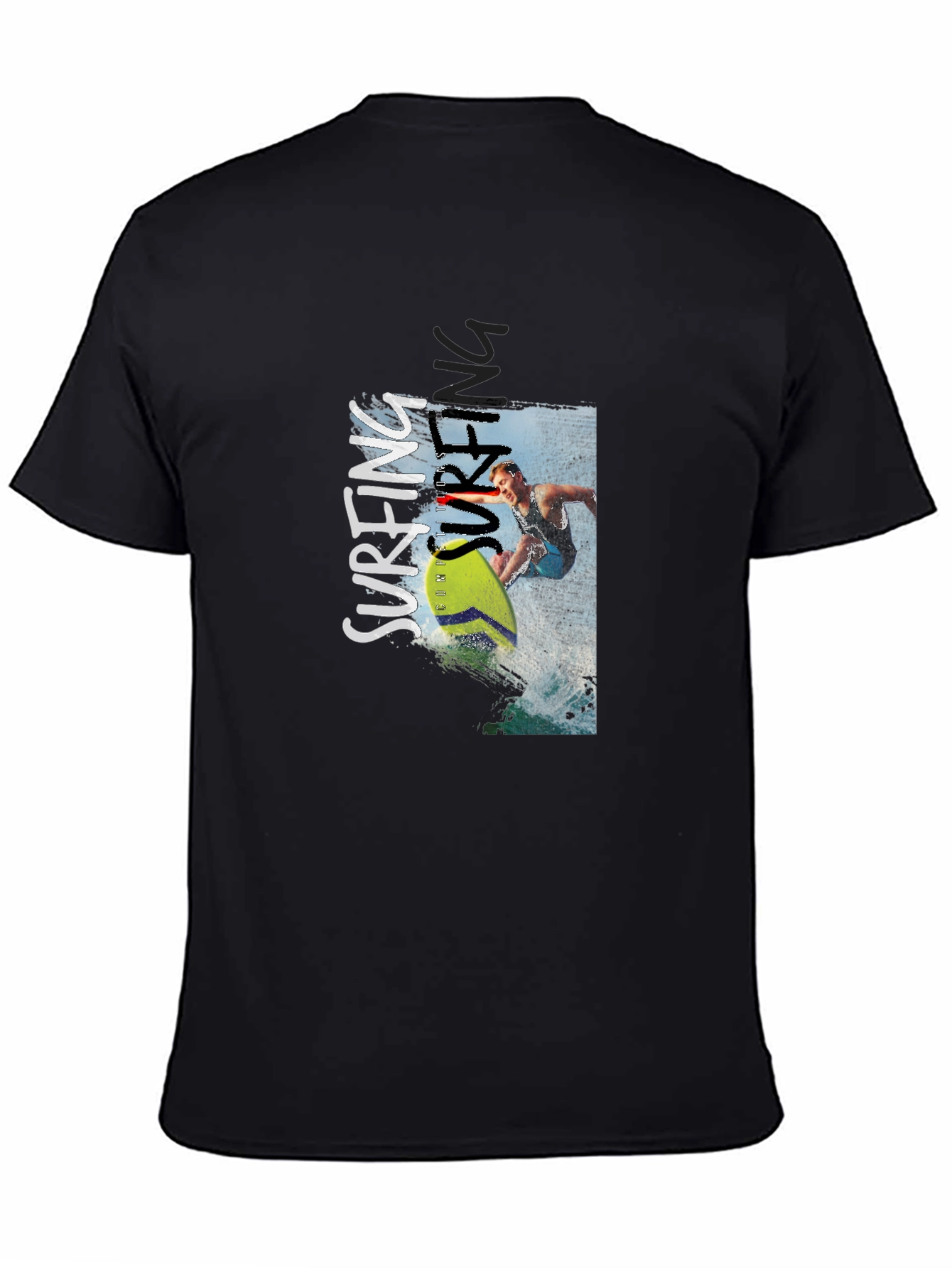 Black Surfing Graphic Print Tee - Black Cotton T-Shirt view 4