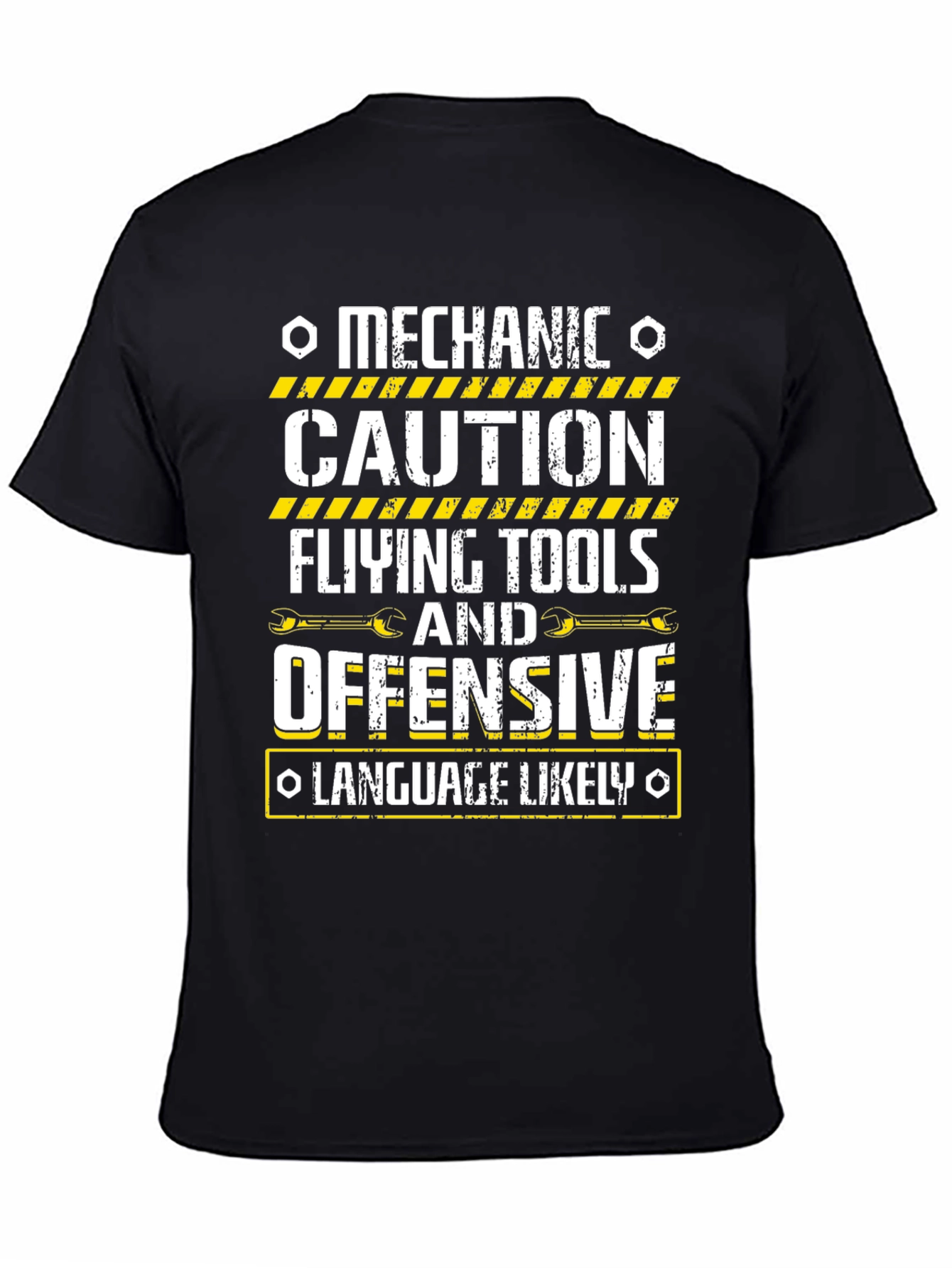 Black Mechanic Caution T-Shirt Funny Offensive Language view 4
