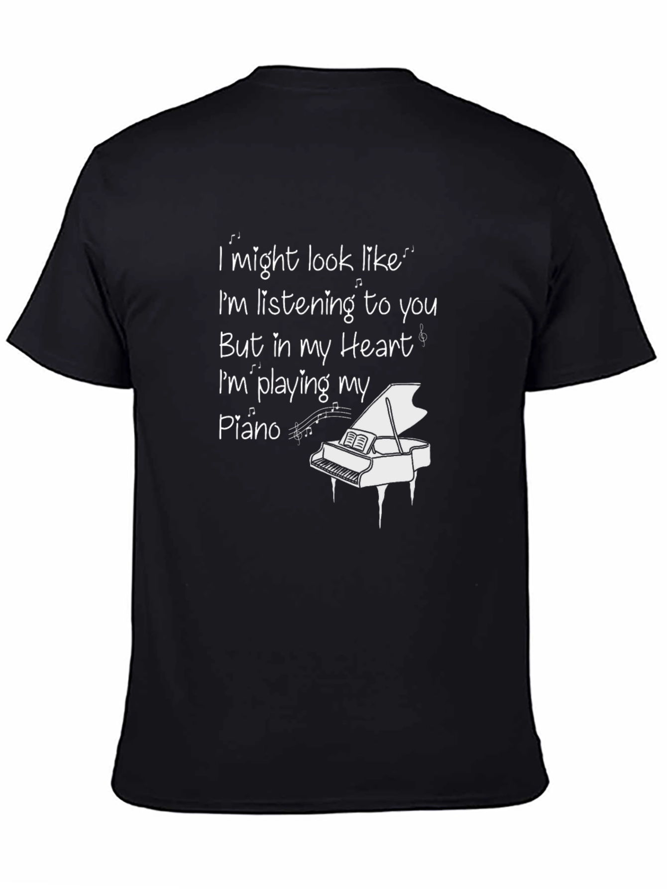 Black Piano Heart T-Shirt: Musician's Apparel view 4