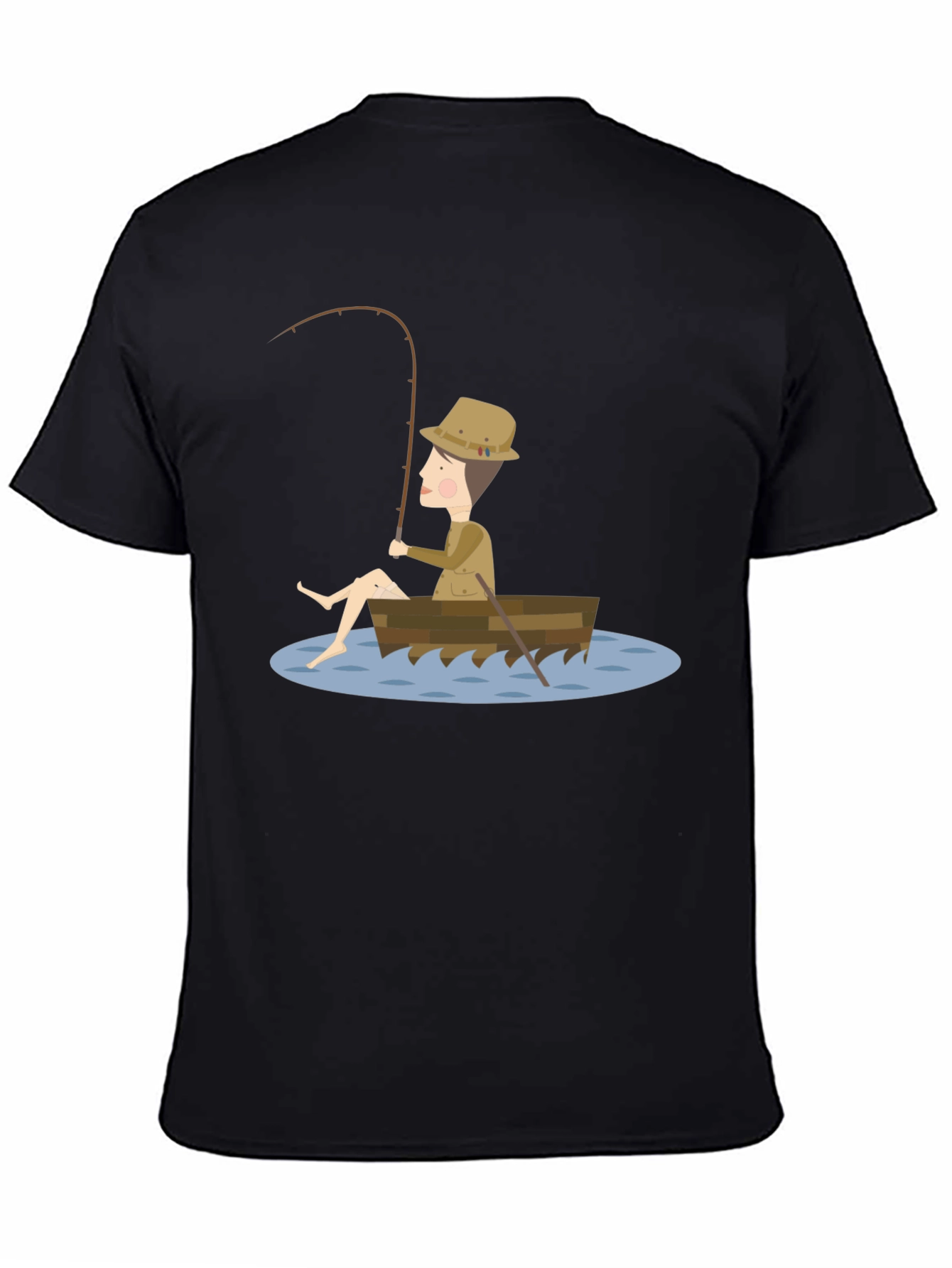 Black Fishing Cartoon Graphic Tee Shirt view 4