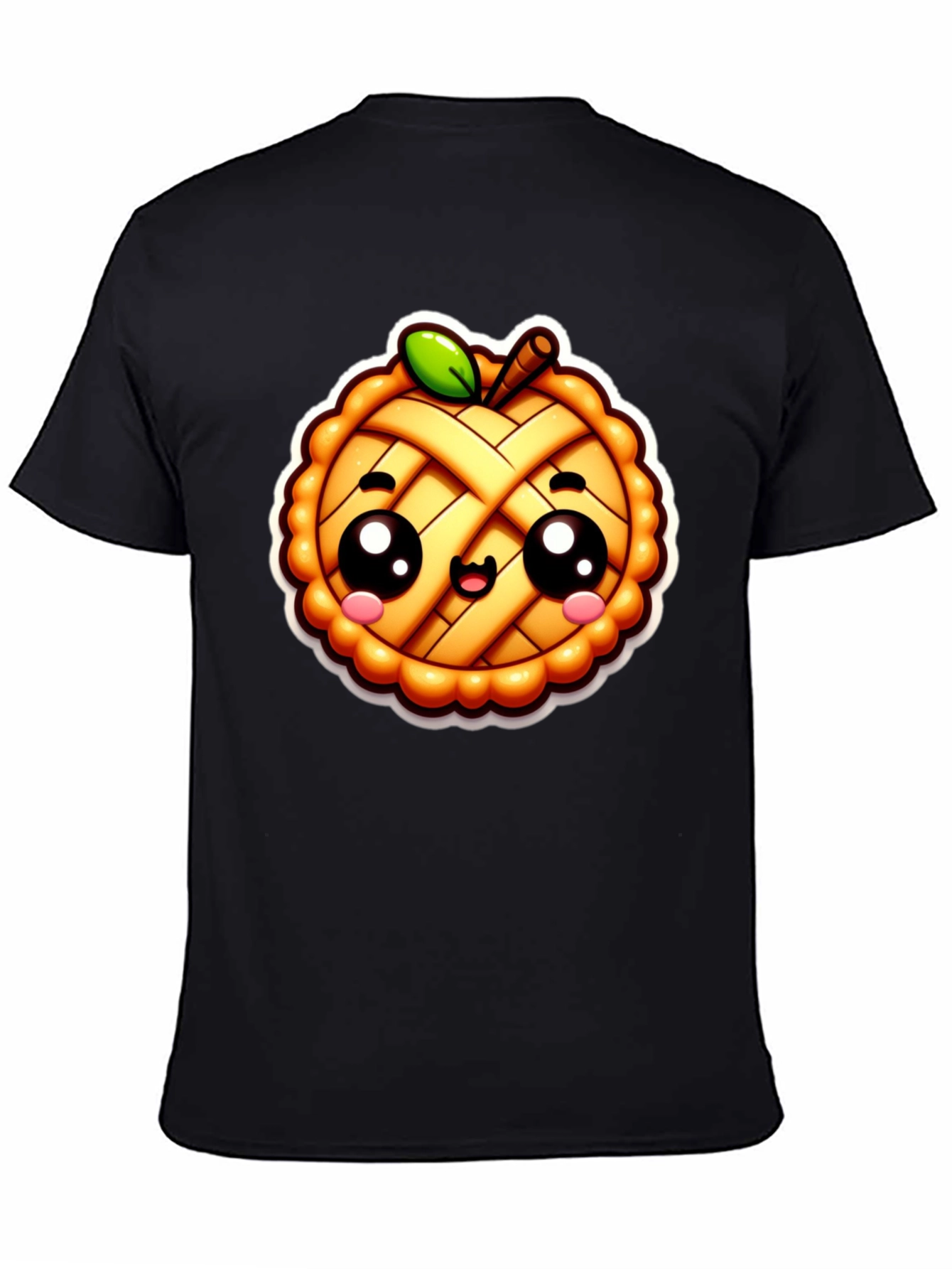 Black Cute Apple Pie Cartoon Black T-Shirt view 4