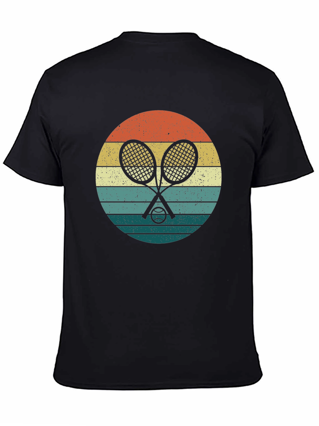 Black Retro Tennis Rackets & Ball Graphic T-Shirt view 4