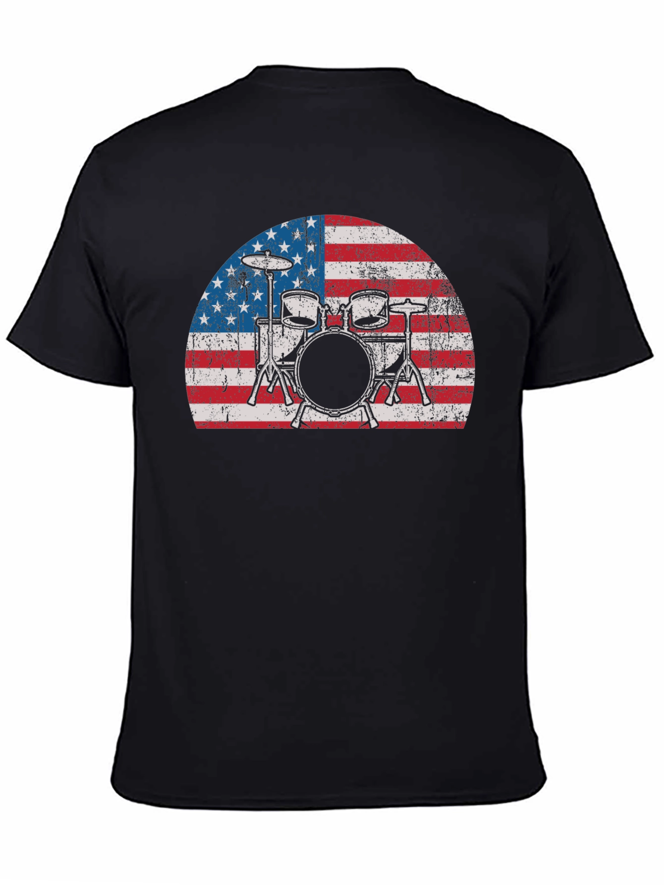 Black American Flag Drum Set T-Shirt view 4